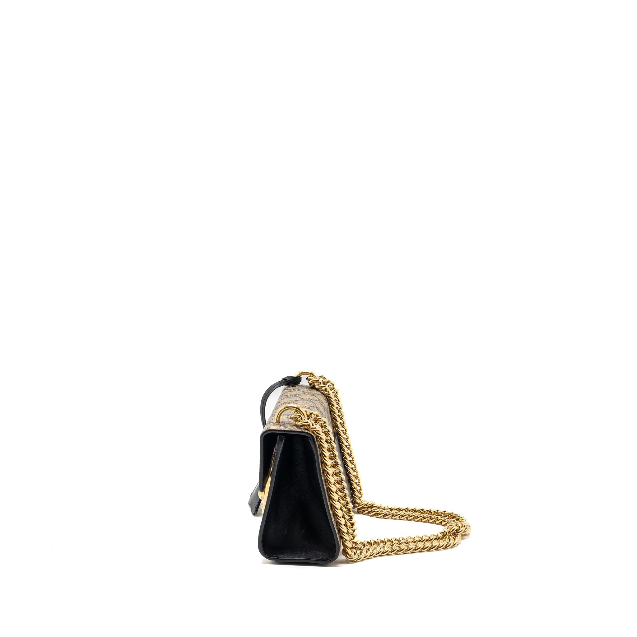 GUCCI SMALL PADLOCK CHAIN BAG GG SUPREME CANVAS WITH BEE PRINT BEIGE / BLACK GHW