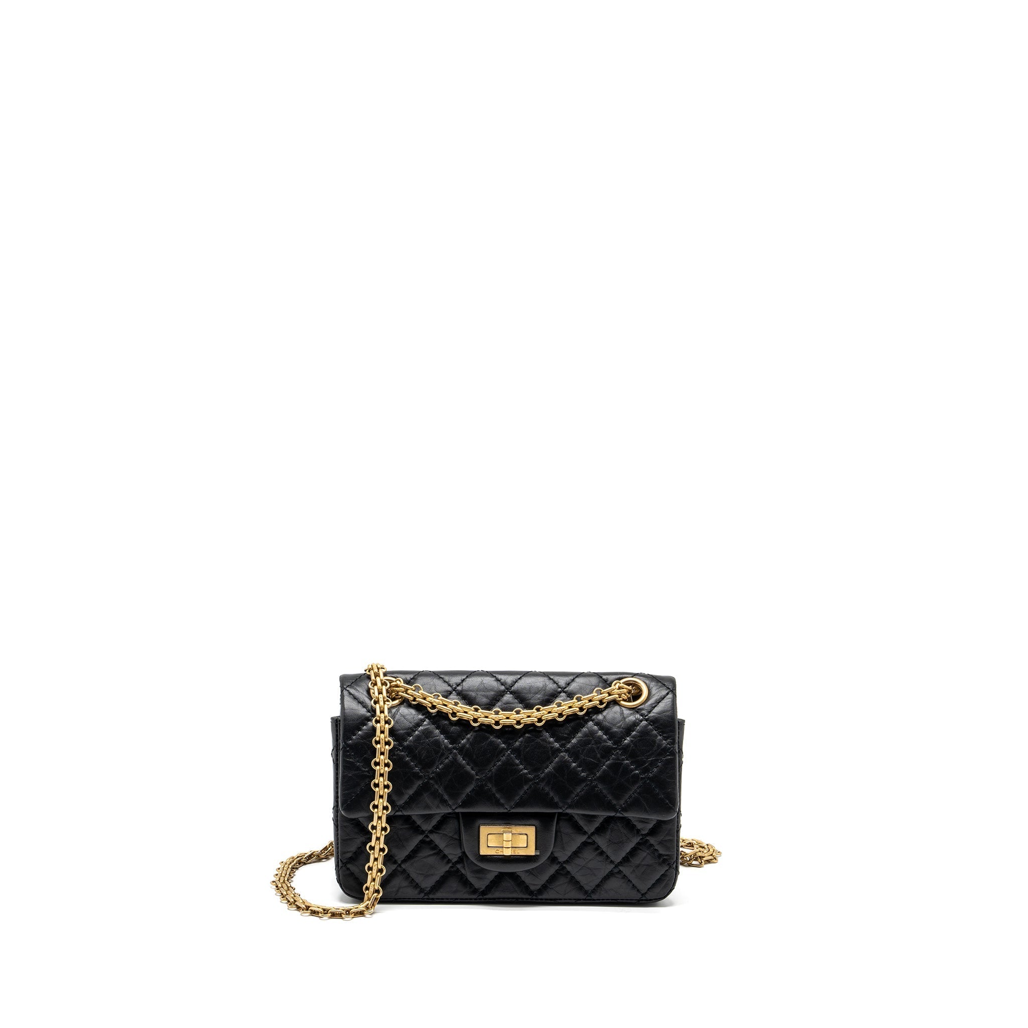 CHANEL MINI 2.55 REISSUE FLAP BAG AGED CALFSKIN BLACK GHW
