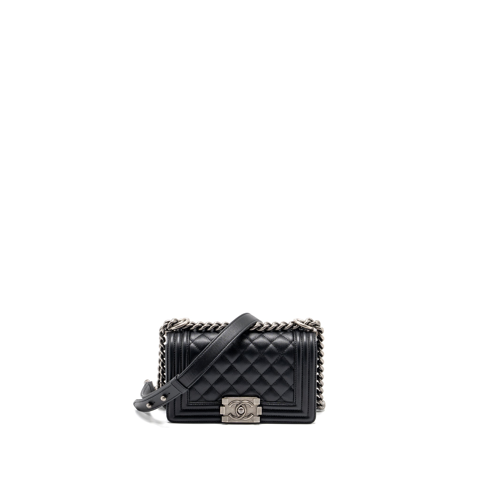 CHANEL SMALL BOY BAG CAVIAR BLACK RUTHENIUM HARDWARE (MICROCHIP)