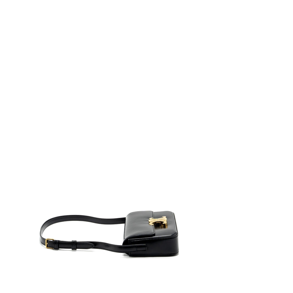 CELINE TRIOMPHE SHOULDER BAG SHINY CALFSKIN BLACK GHW