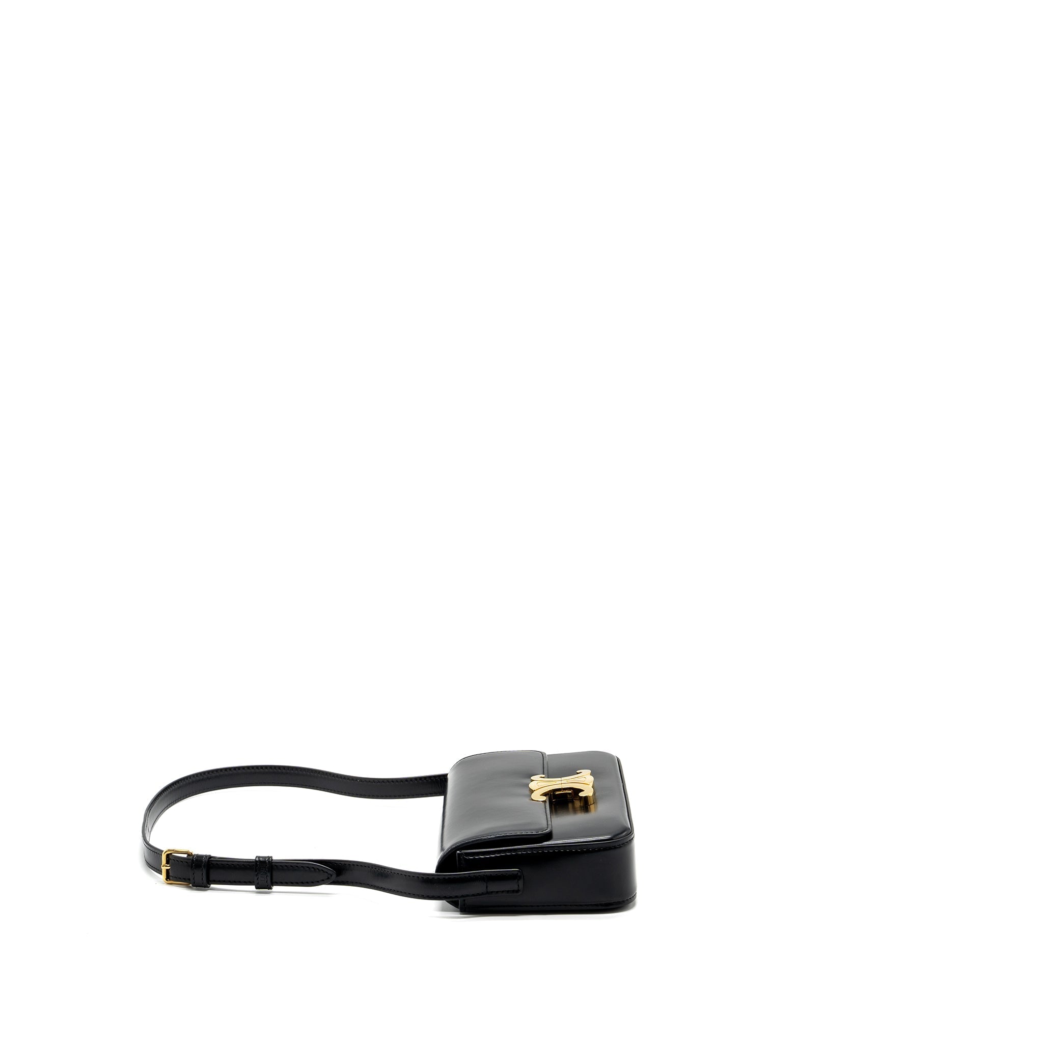 CELINE TRIOMPHE SHOULDER BAG SHINY CALFSKIN BLACK GHW