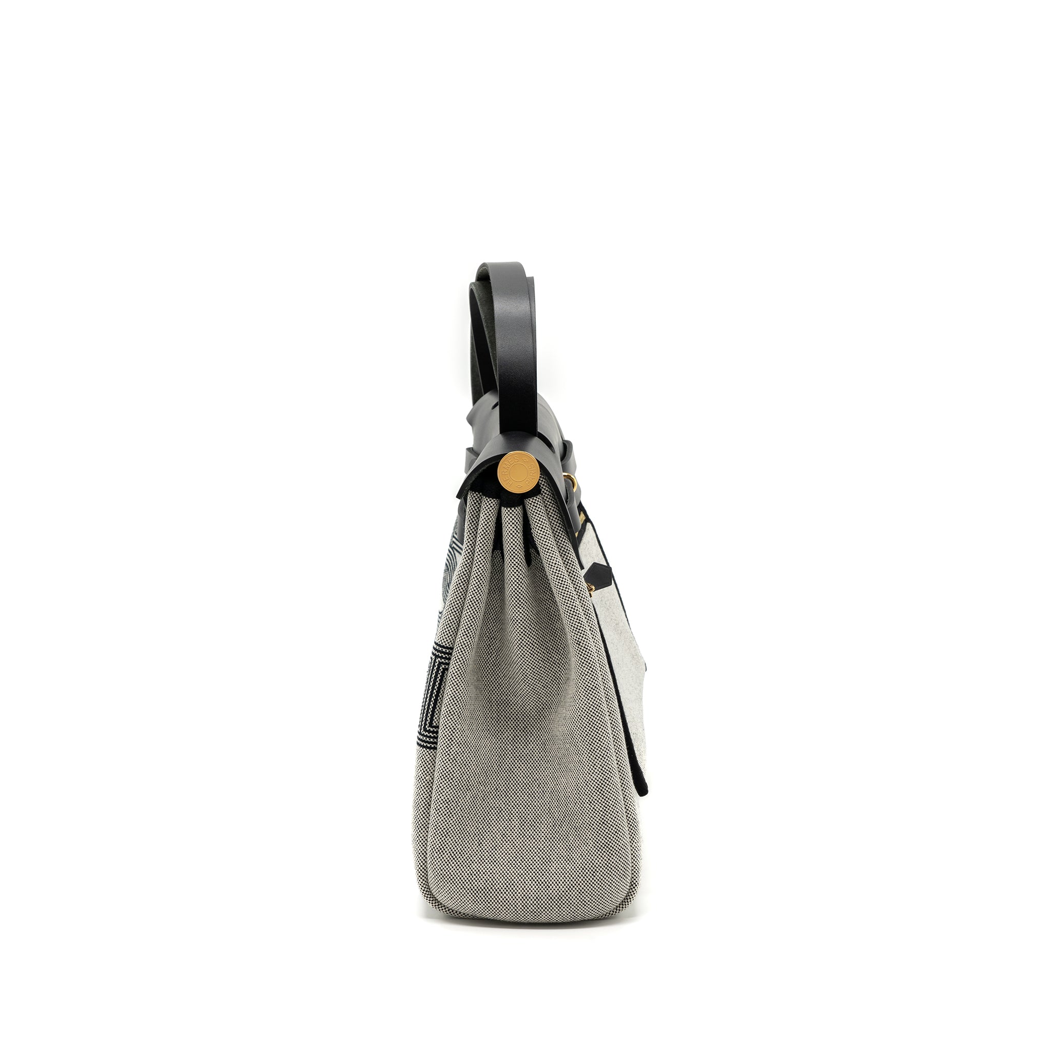 HERMES HERBAG 31 ZIP BAG TOILE H PLUME CANVAS / HUNTER LEATHER BLACK / ECRU GHW