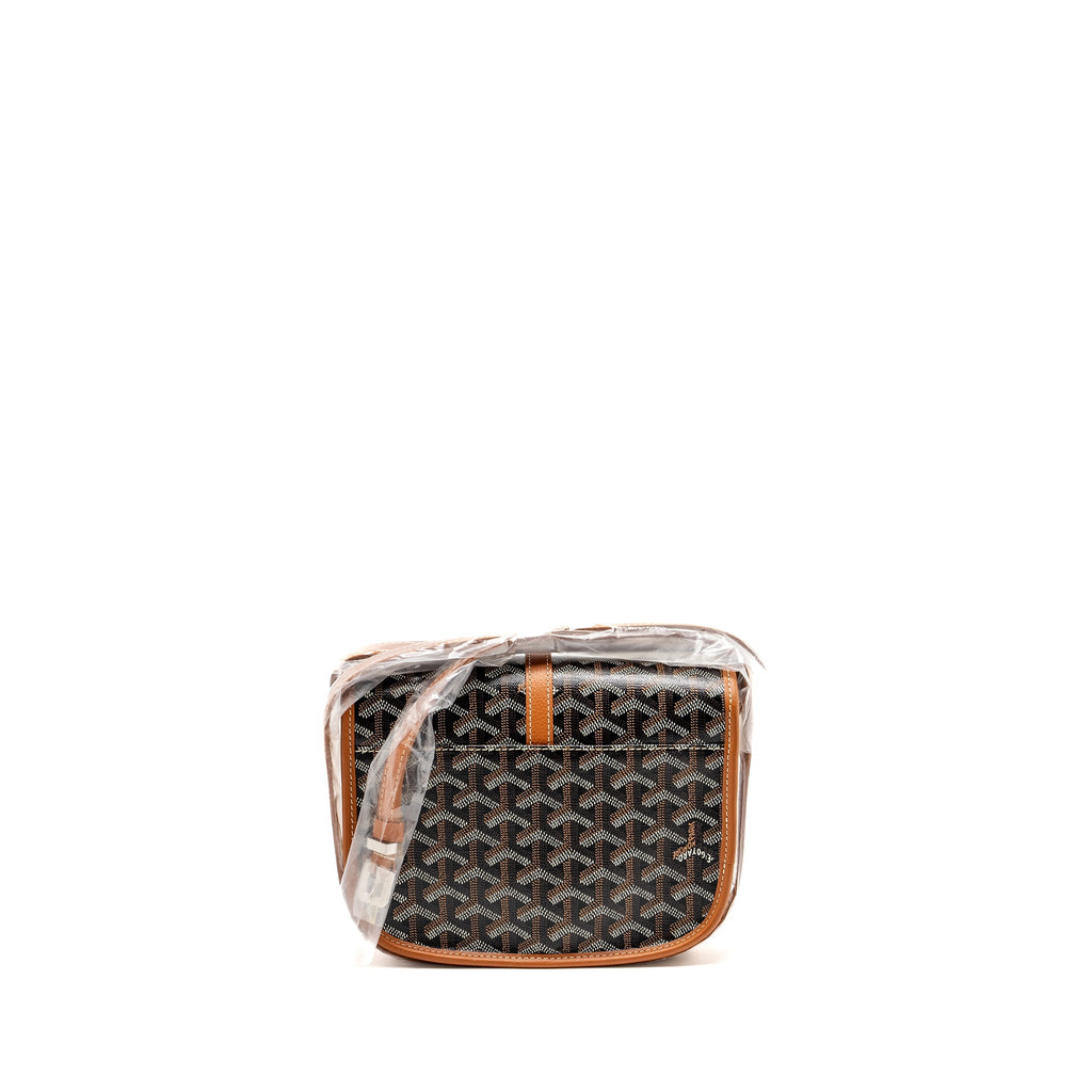 GOYARD BELVEDERE PM MESSENGER  BAG GOYARDLINE CANVAS/CALFSKIN BLACK/TAN SHW