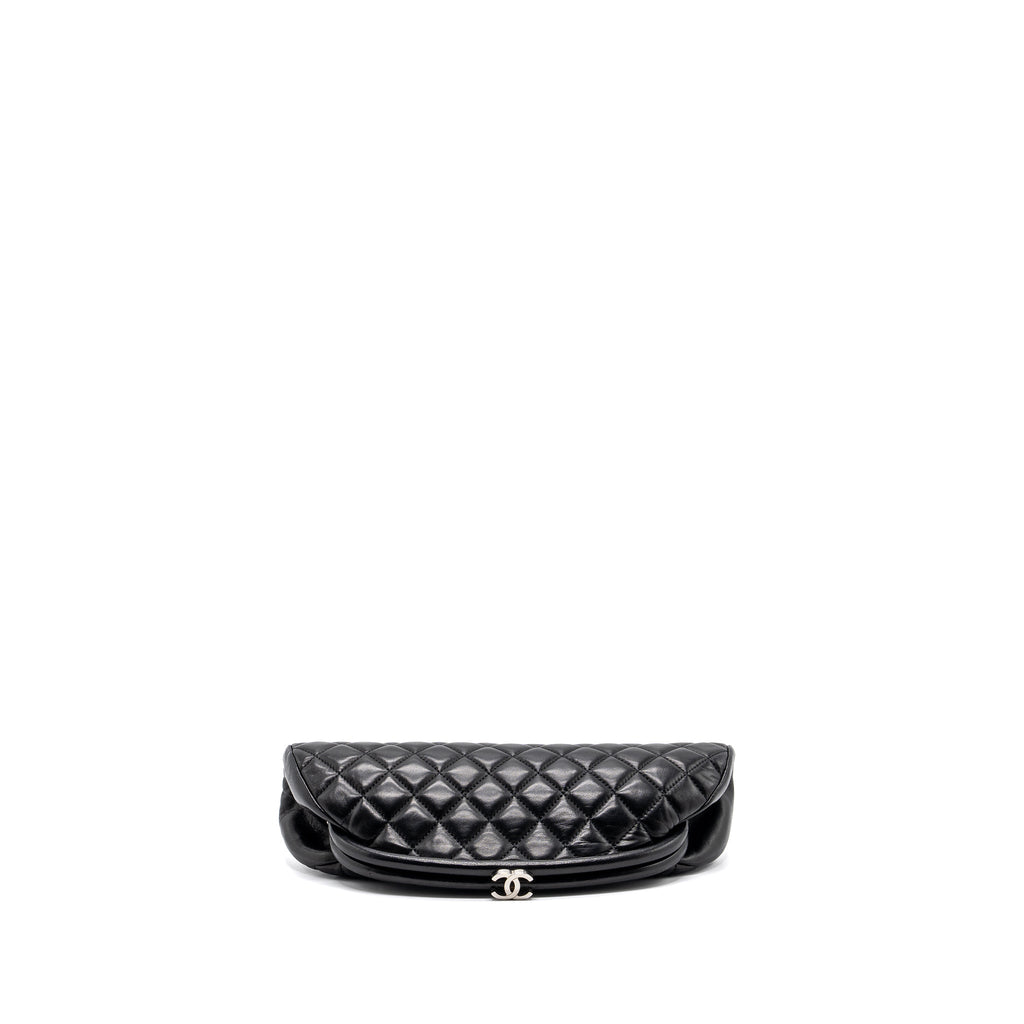 CHANEL TIMELESS KISS LOCK CLUTCH EVENING BAG LAMBSKIN BLACK SHW