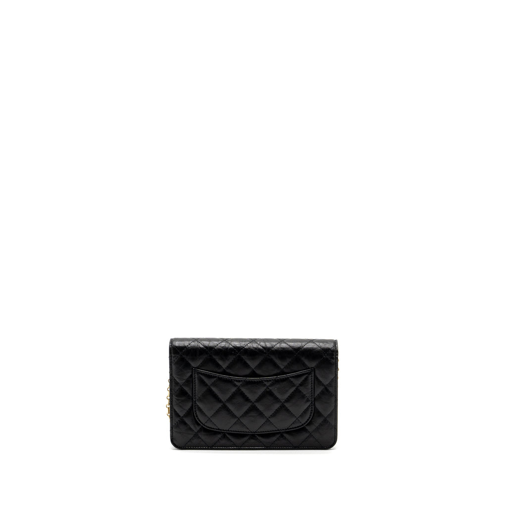 CHANEL 2.55 WALLET ON CHAIN AGED CALFSKIN BLACK BRUSHED GHW (MICROCHIP)