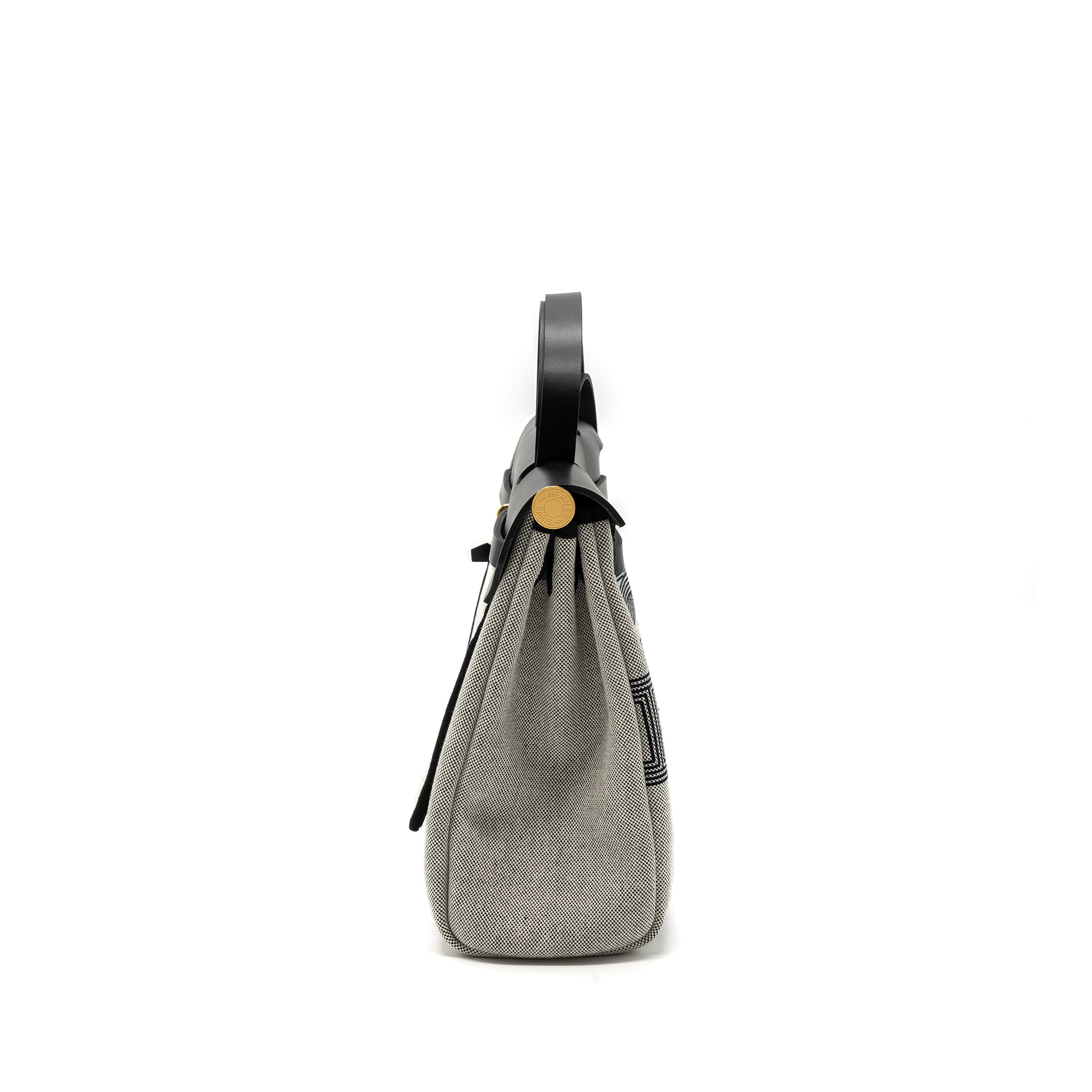 HERMES HERBAG 31 ZIP BAG TOILE H PLUME CANVAS/ HUNTER LEATHER BLACK / ECRU GHW