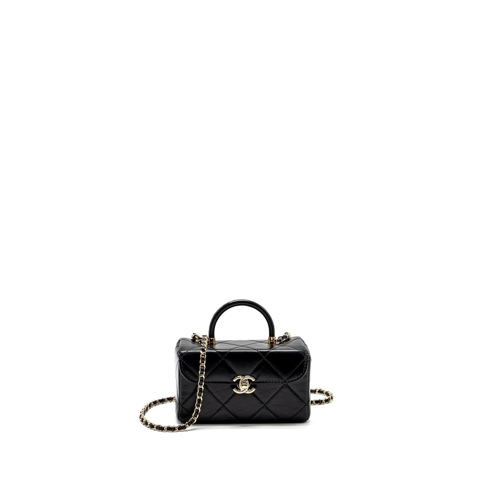 CHANEL 23K TOP HANDLE VANITY BAG SHINY CALFSKIN BLACK GHW (MICROCHIP)