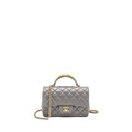 CHANEL 22K METAL TOP HANDLE MINI RECTANGULAR FLAP BAG LAMBSKIN GREY GHW (MICROCHIP)
