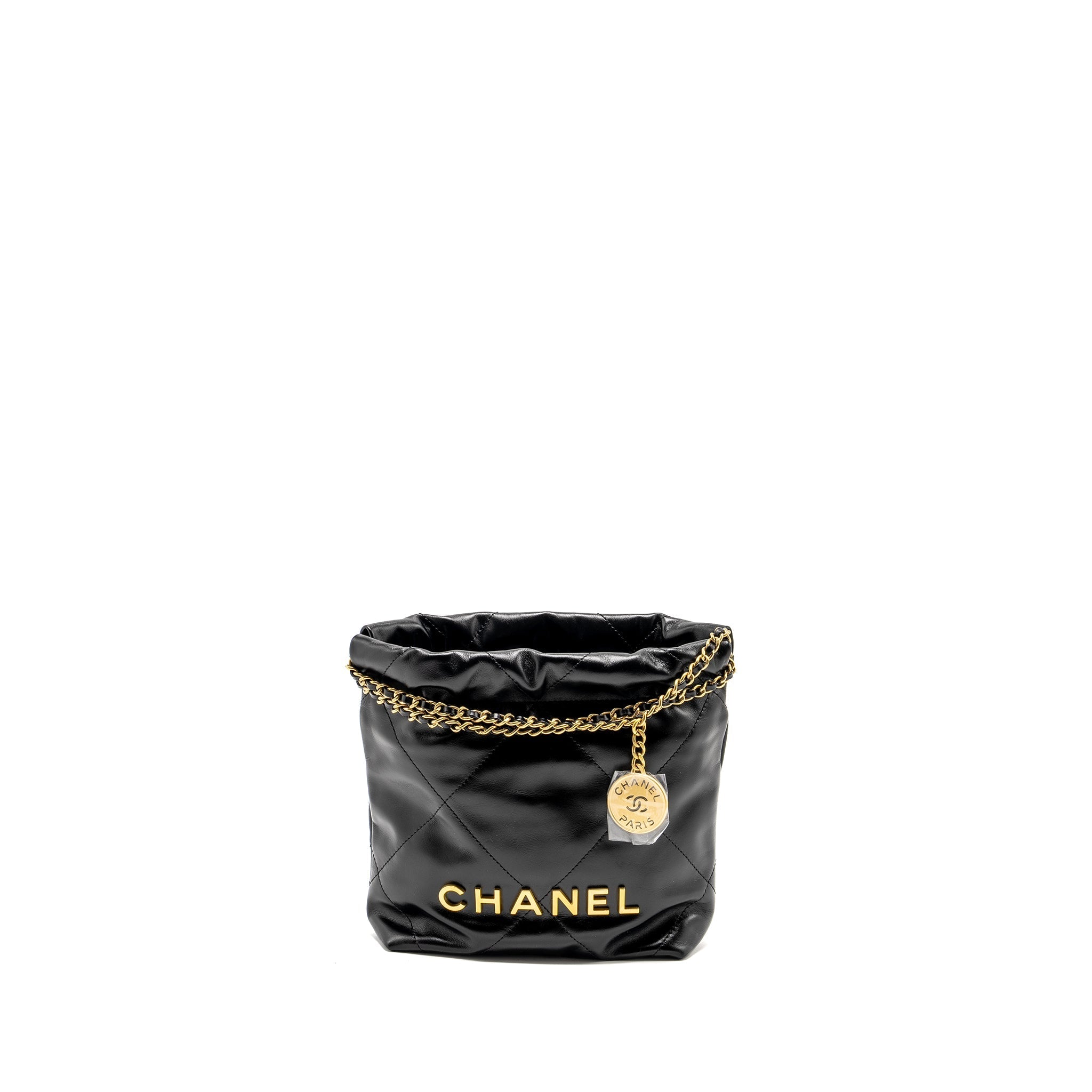 CHANEL MINI 22 BAG SHINY CALFSKIN BLACK GHW (MICROCHIP)