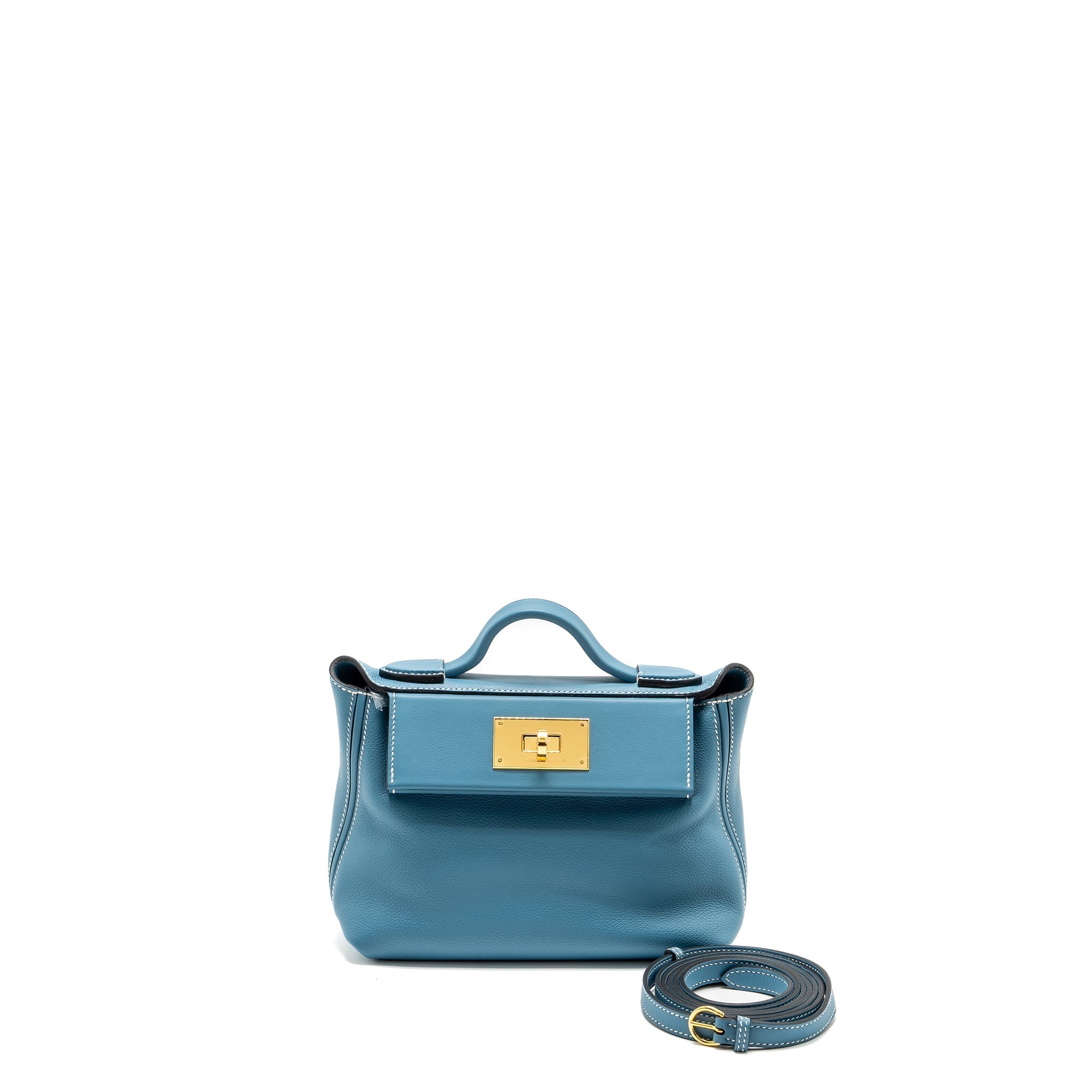HERMES MINI 24/24 2424-21 BAG EVERCOLOR/SWIFT NEW BLEU JEAN GHW