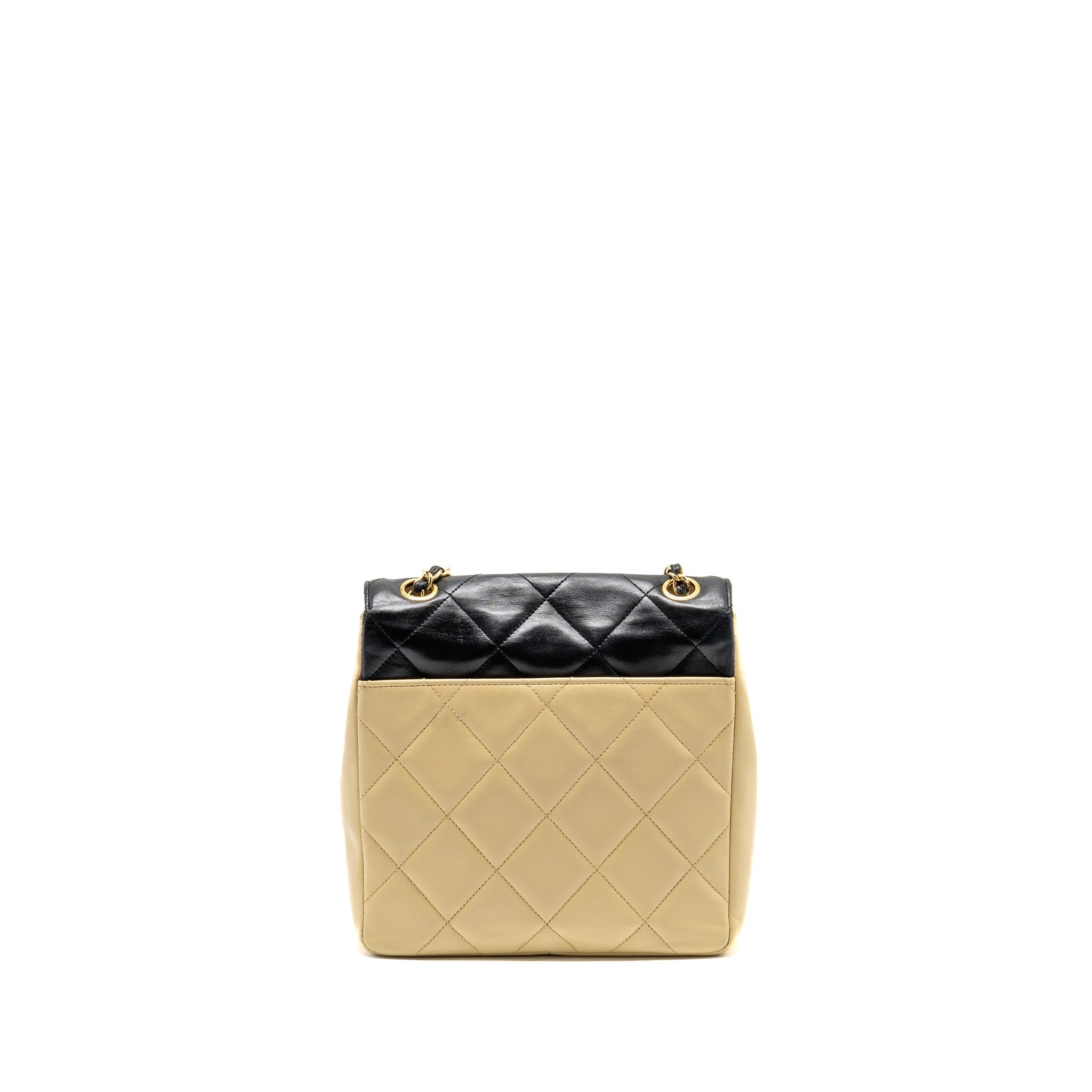 CHANEL VINTAGE QUILTED ENVELOPE FLAP BAG LAMBSKIN BEIGE / BLACK GHW