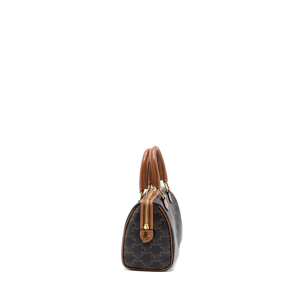 CELINE SMALL BOSTON BAG TRIOMPHE CANVAS/ LEATHER BROWN GHW