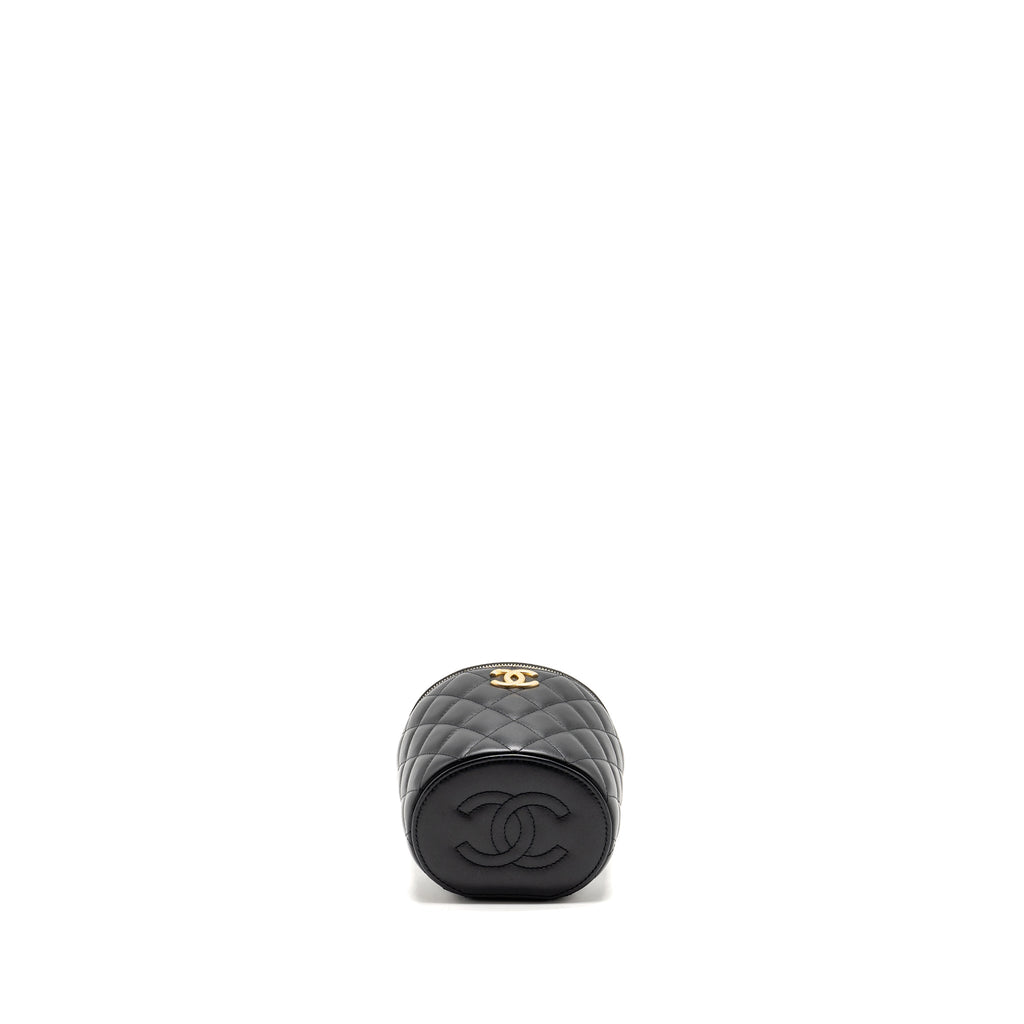 CHANEL AFTERNOON TEA TOP HANDLE VANITY CASE WITH CHAIN LAMBSKIN BLACK GHW (MICROCHIP)