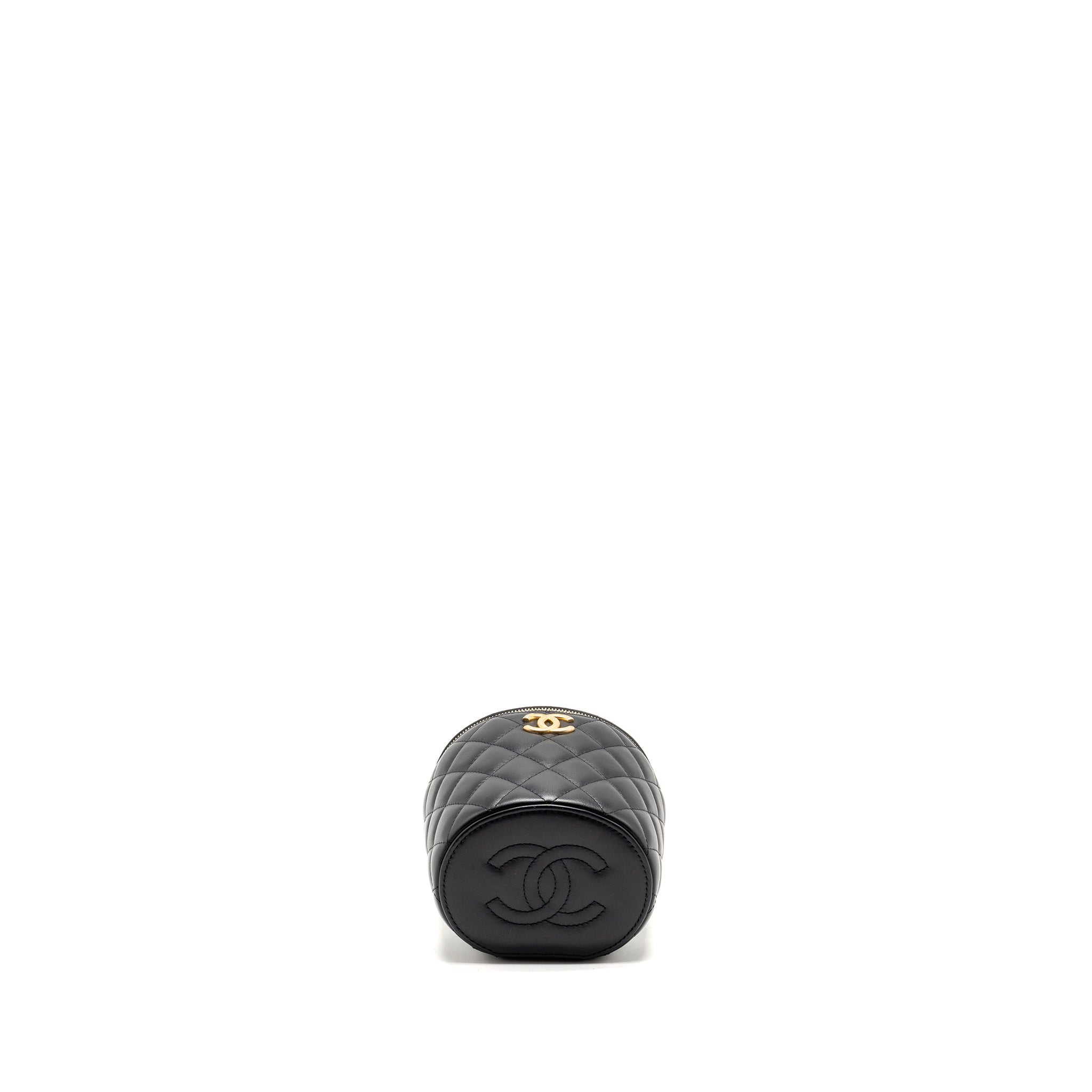 CHANEL AFTERNOON TEA TOP HANDLE VANITY CASE WITH CHAIN LAMBSKIN BLACK GHW (MICROCHIP)
