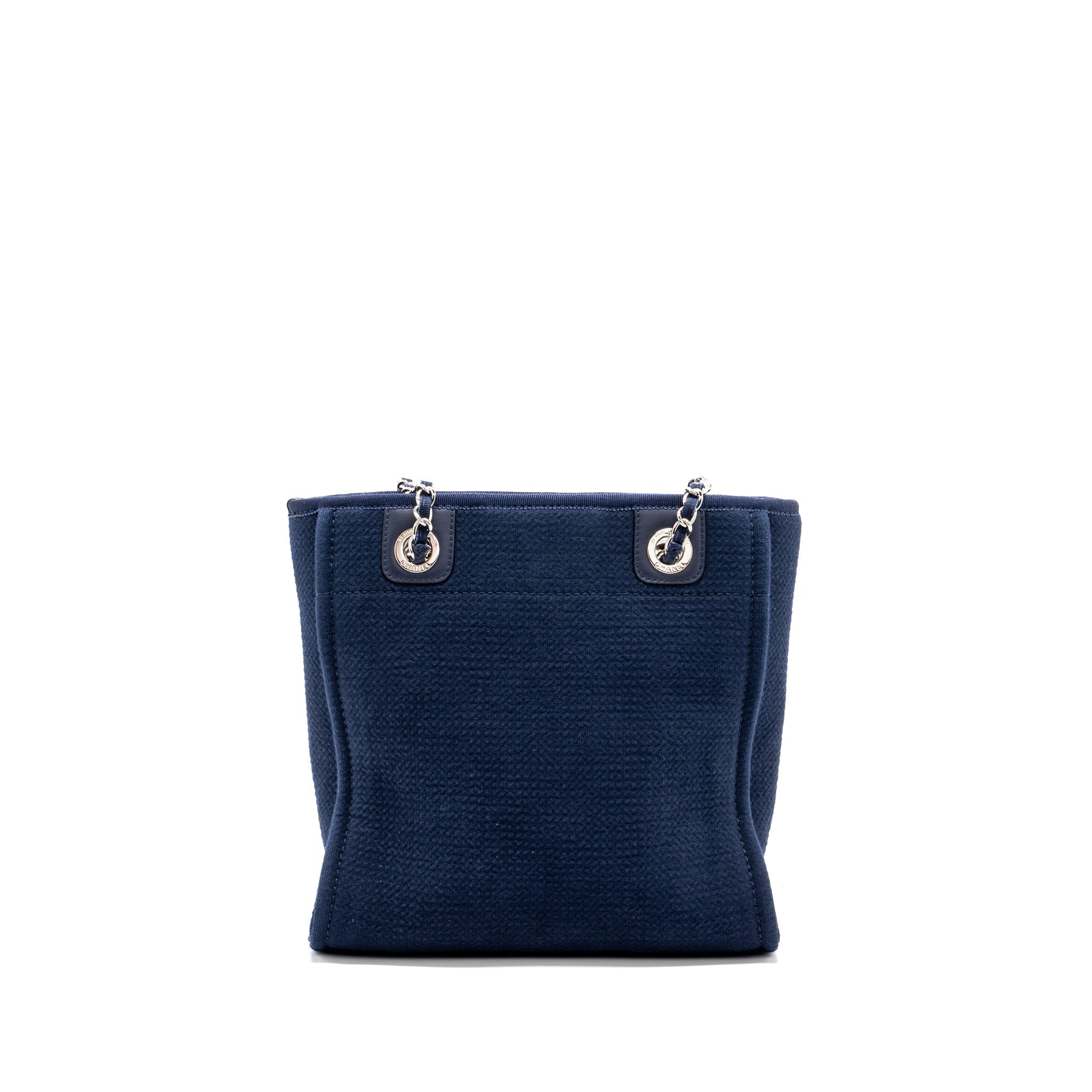 CHANEL SMALL DEAUVILLE TOTE BAG CANVAS NAVY SHW (MICROCHIP)
