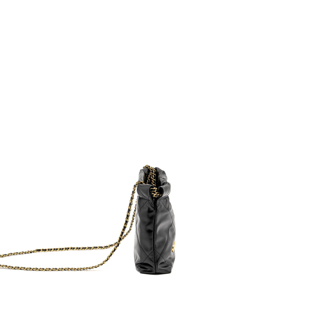 CHANEL MINI 22 BAG SHINY CALFSKIN BLACK GHW (MICROCHIP)