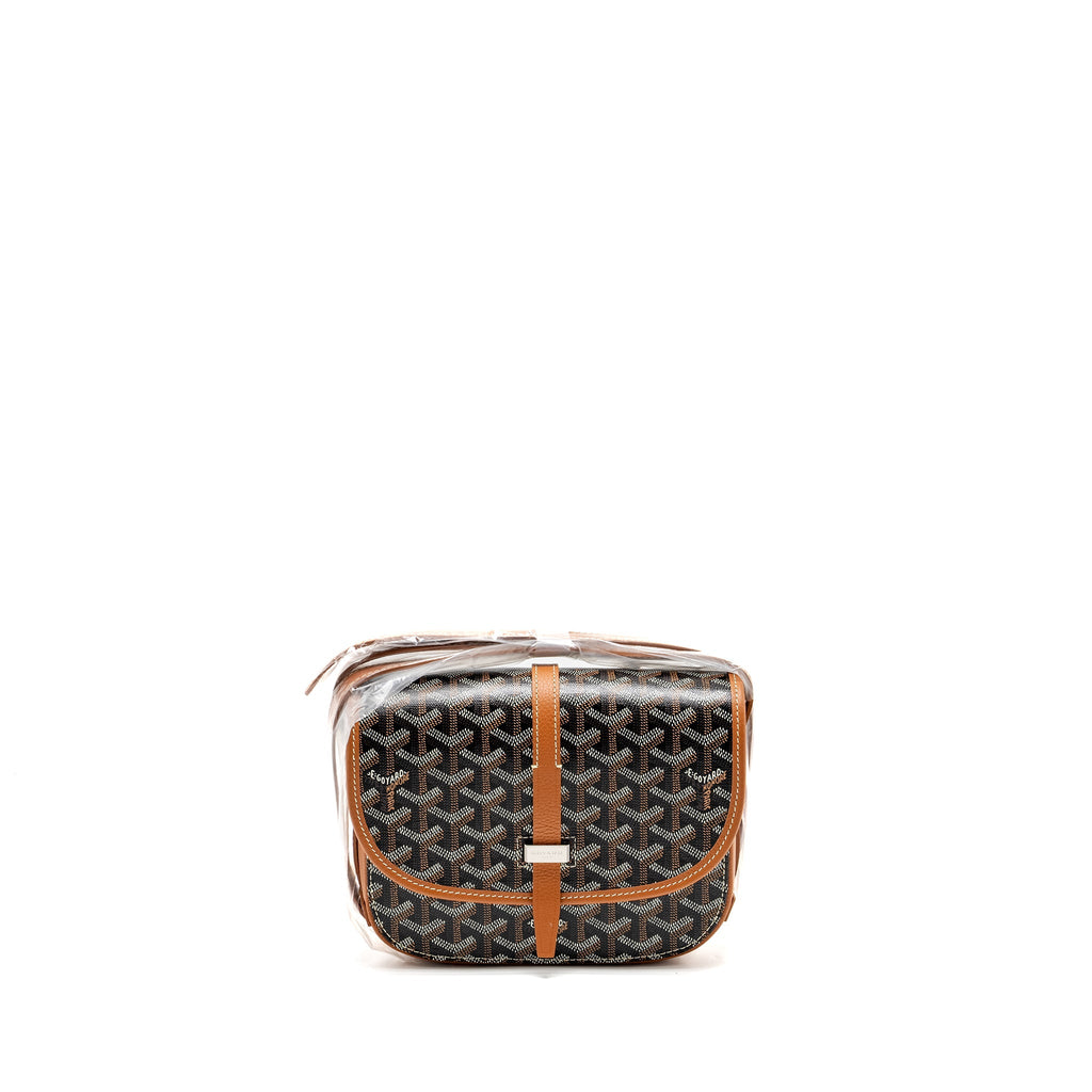 GOYARD BELVEDERE PM MESSENGER  BAG GOYARDLINE CANVAS/CALFSKIN BLACK/TAN SHW