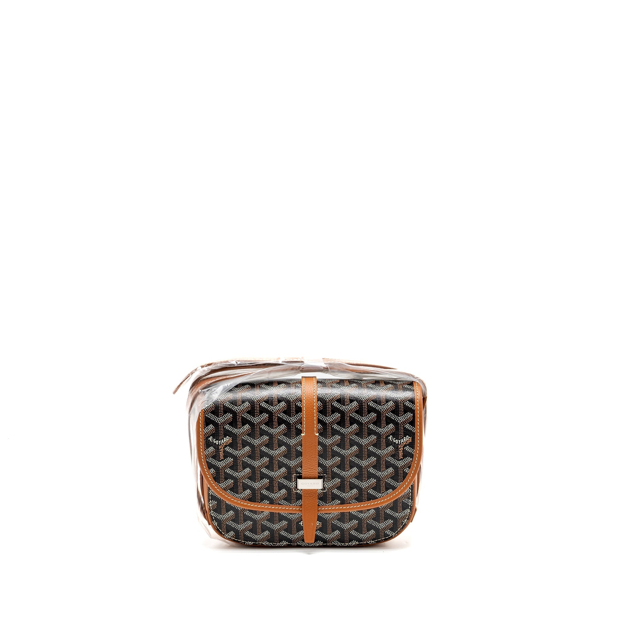GOYARD BELVEDERE PM MESSENGER  BAG GOYARDLINE CANVAS/CALFSKIN BLACK/TAN SHW