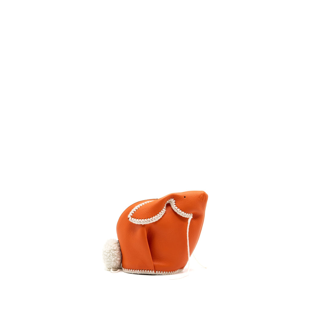 LOEWE MINI BUNNY CROSSBODY BAG CALFSKIN ORANGE / WHITE SHW