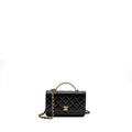 CHANEL DETAIL TOP HANDLE WALLET ON CHAIN LAMBSKIN BLACK BRUSHED GHW (MICROCHIP)