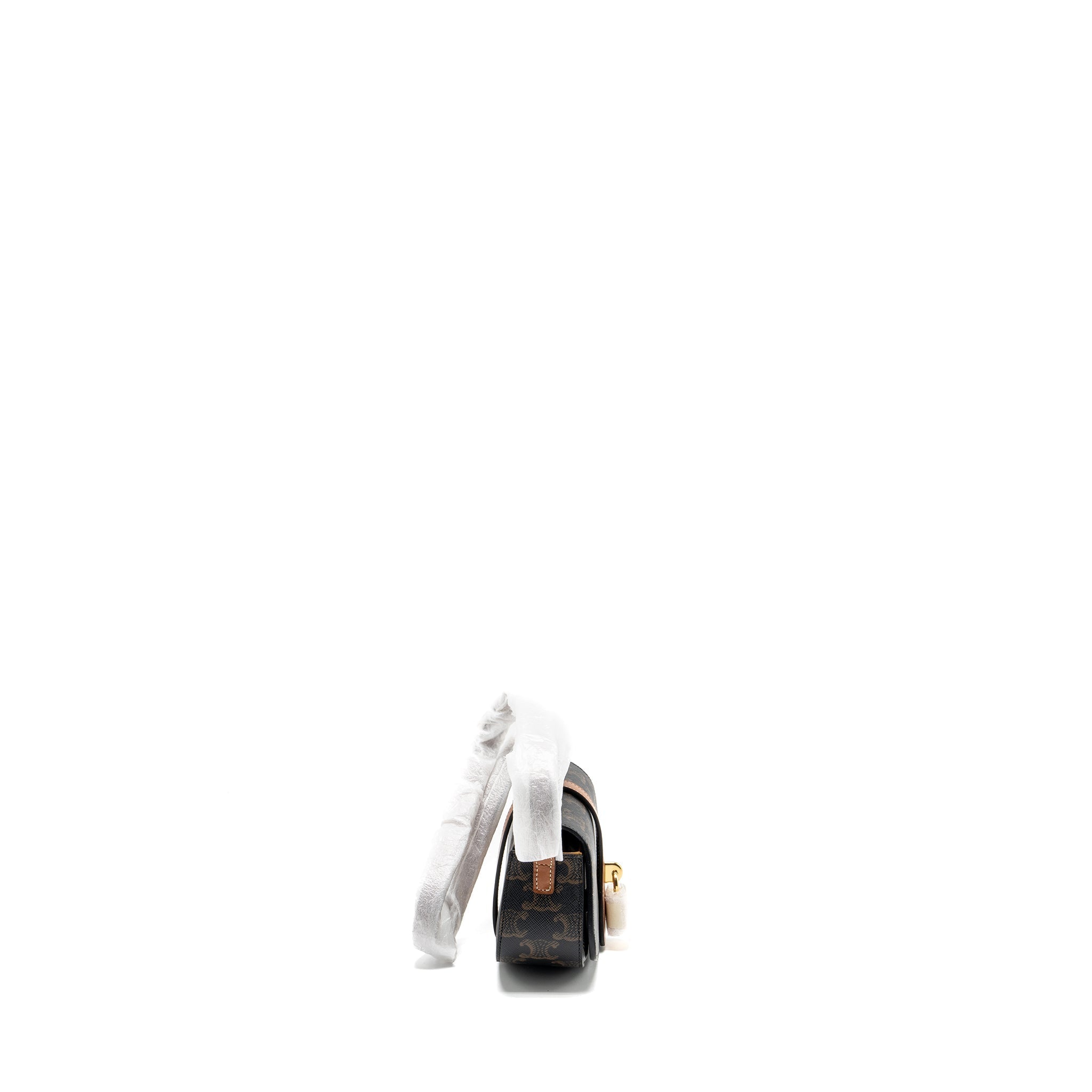 CELINE CLUTCH ON STRAP TABOU IN TRIOMPHE CANVAS / CALFSKIN TAN GHW