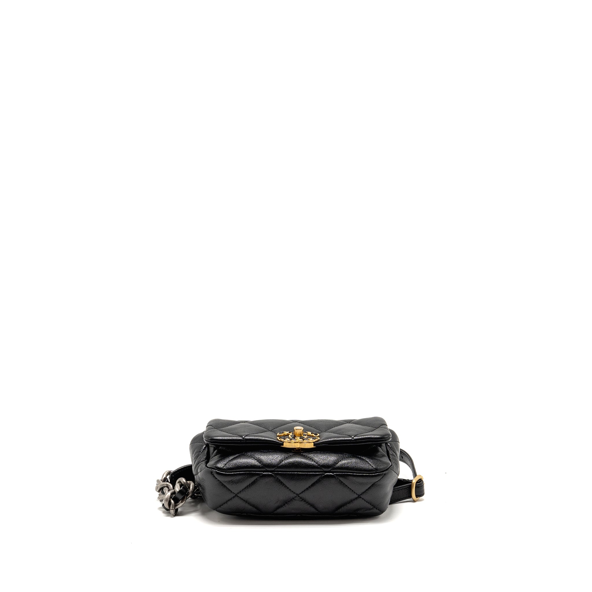 CHANEL 19 WAIST BAG GOATSKIN BLACK MULTICOLOUR HARDWARE