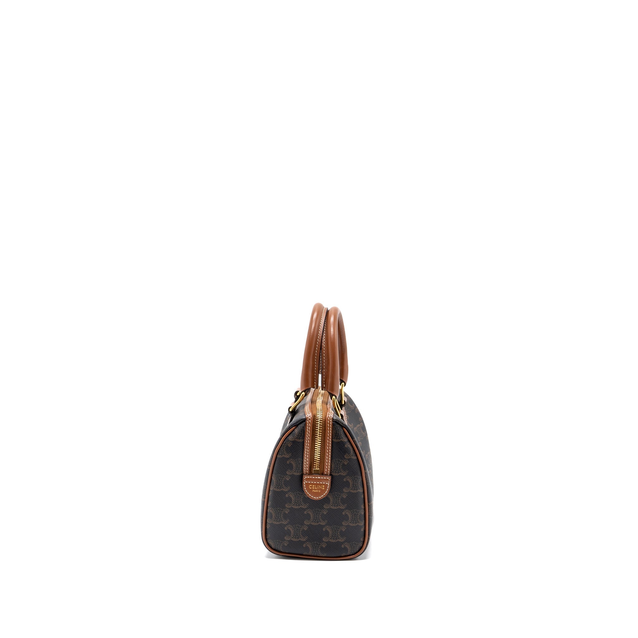 CELINE SMALL BOSTON BAG TRIOMPHE CANVAS/ LEATHER BROWN GHW