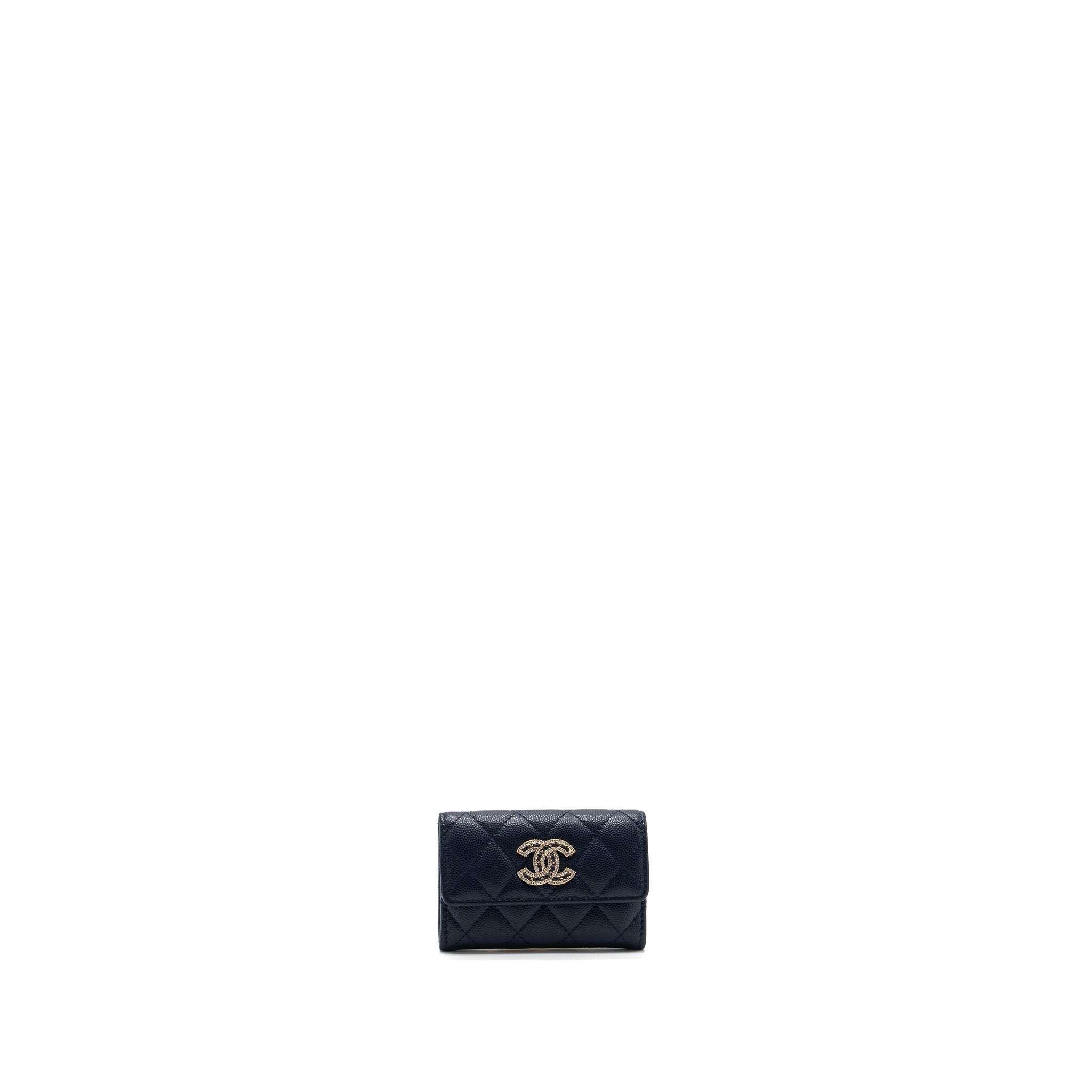 CHANEL DETAILED GIANT LOGO CARD HOLDER CAVIAR DARK BLUE LGHW