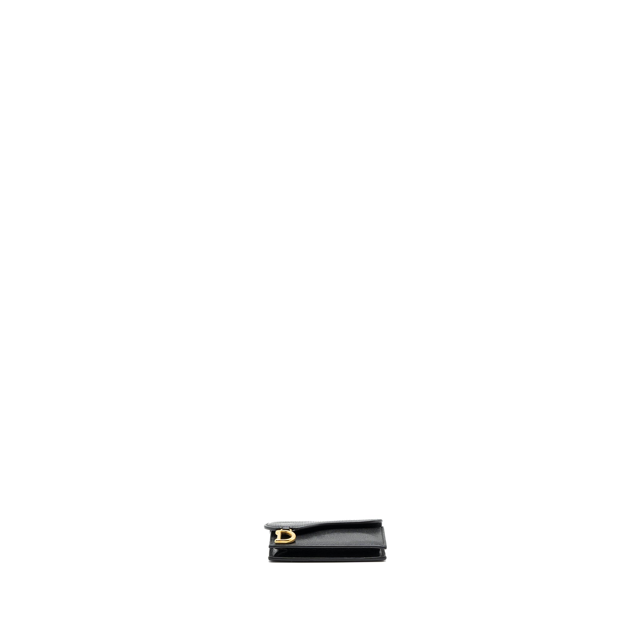 DIOR SADDLE FLAP CARD HOLDER GOATSKIN BLACK GHW