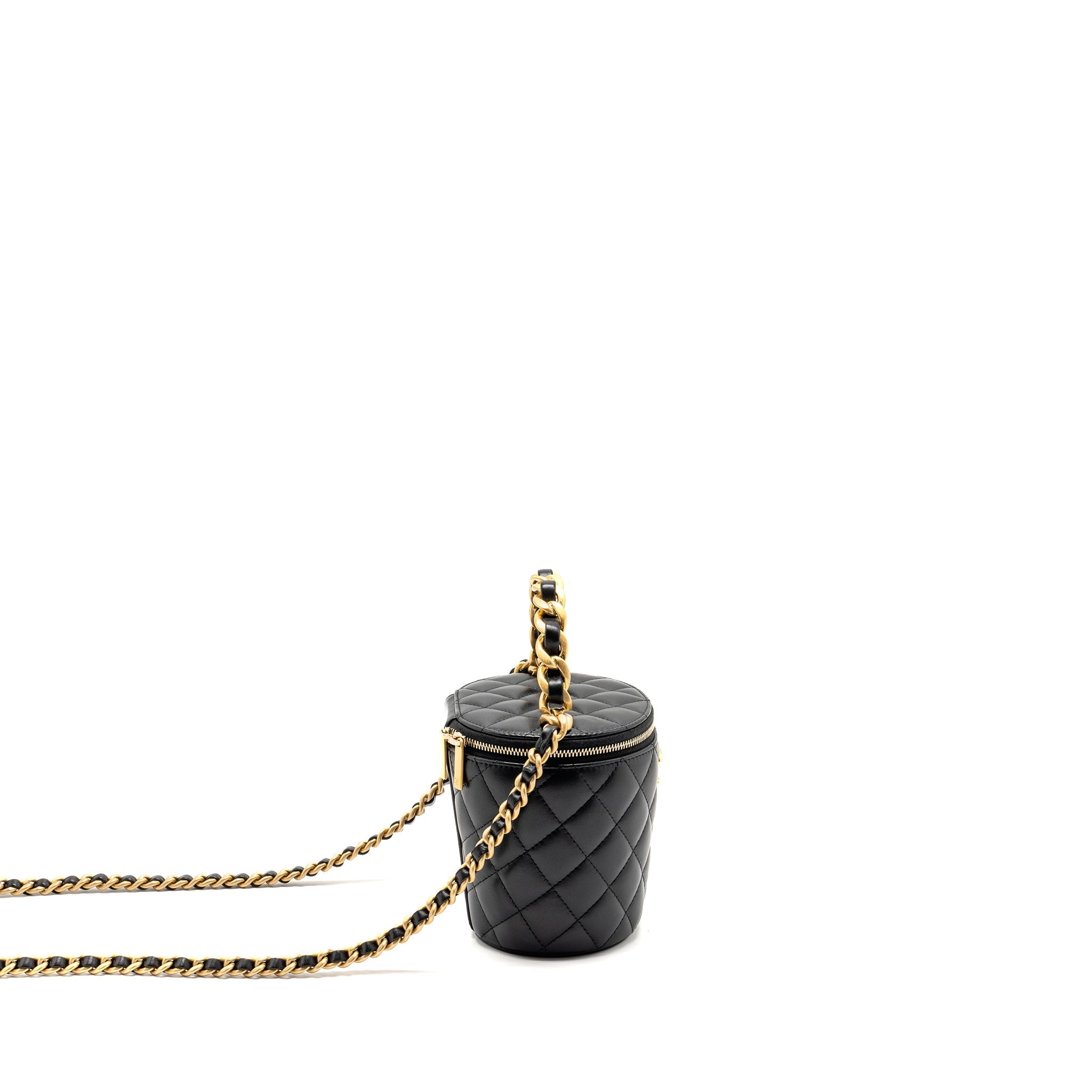CHANEL AFTERNOON TEA TOP HANDLE VANITY CASE WITH CHAIN LAMBSKIN BLACK GHW (MICROCHIP)