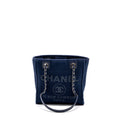 CHANEL SMALL DEAUVILLE TOTE BAG CANVAS NAVY SHW (MICROCHIP)