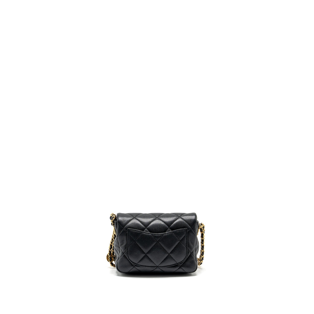 CHANEL MINI TWIST YOUR BUTTON FLAP BAG CAVIAR BLACK GHW (MICROCHIP)