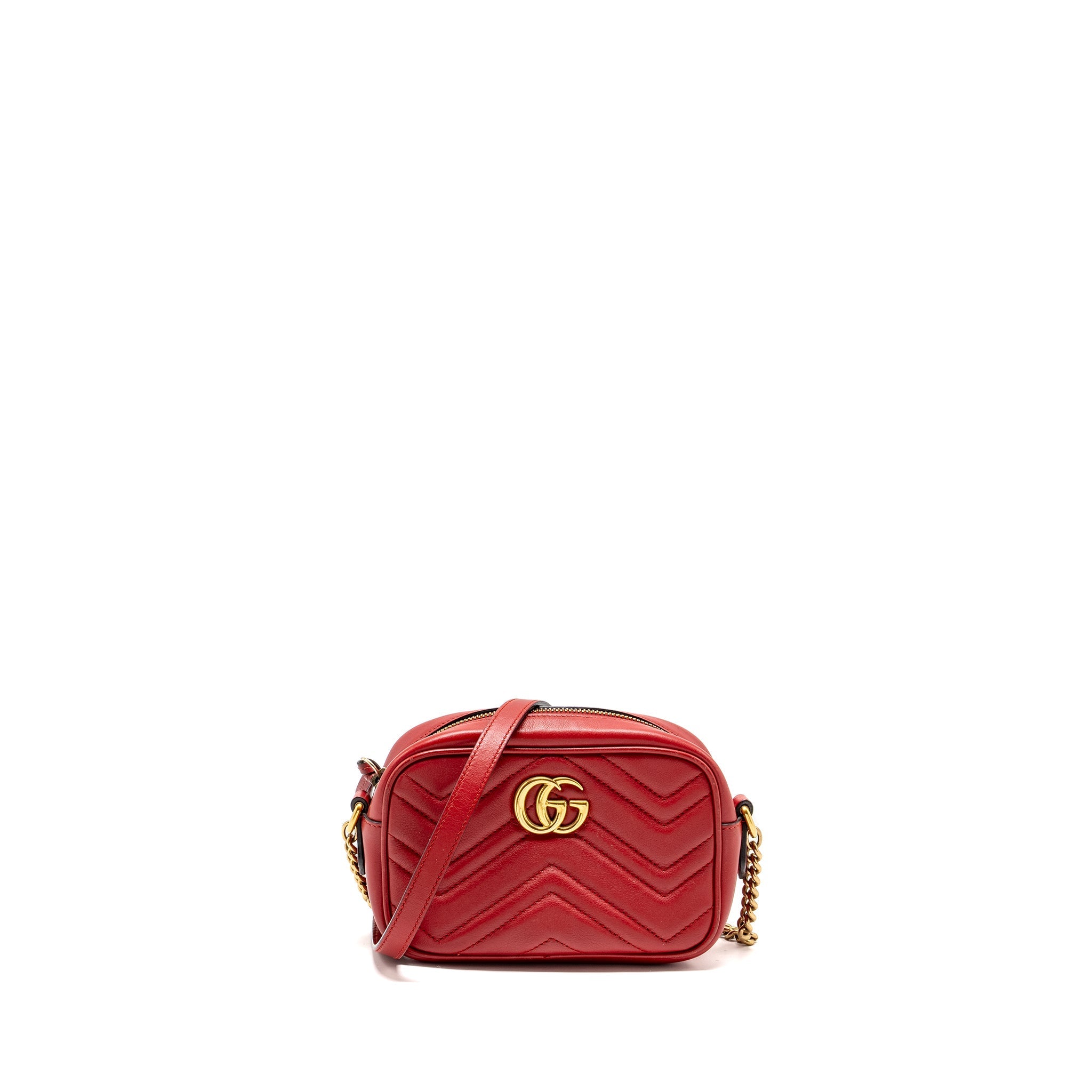GUCCI GG MARMONT MATELASSE CAMERA BAG RED LEATHER RED GHW