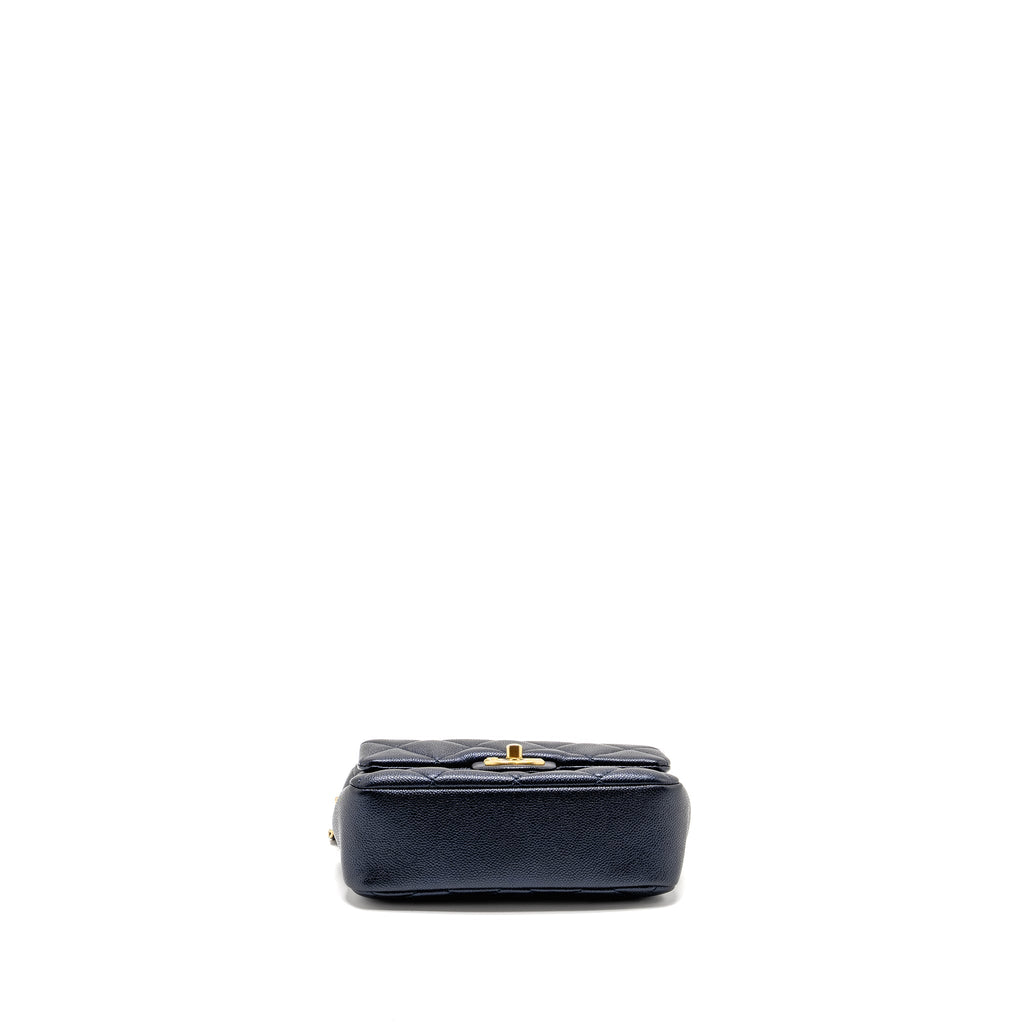 CHANEL 21K MY PERFECT MINI FLAP BAG CAVIAR IRIDESCENT BLACK GHW (MICROCHIP)