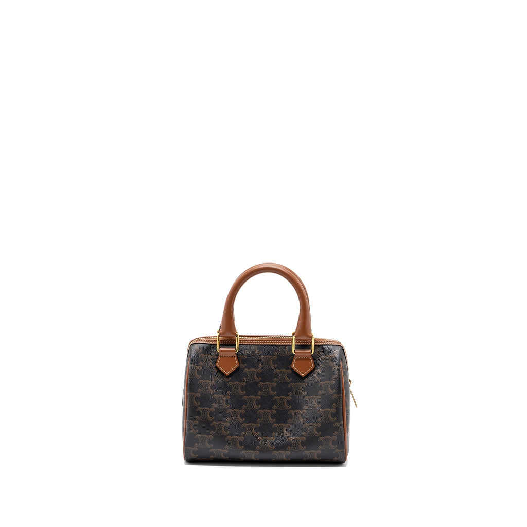 CELINE SMALL BOSTON BAG TRIOMPHE CANVAS/ LEATHER BROWN GHW