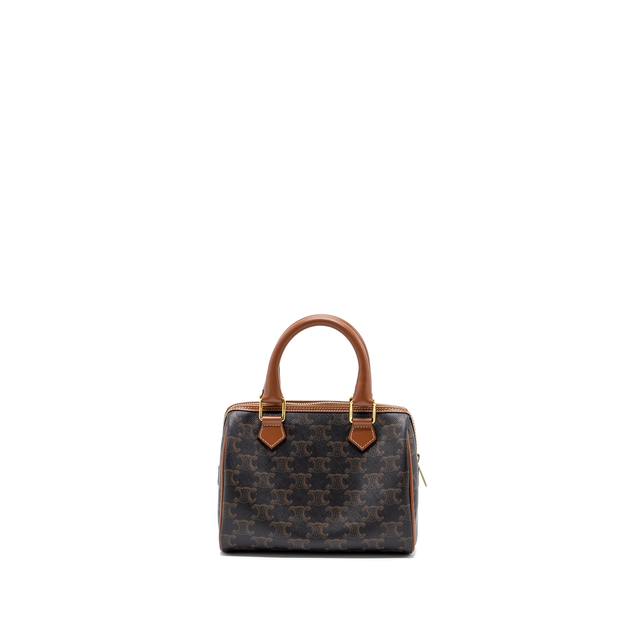 CELINE SMALL BOSTON BAG TRIOMPHE CANVAS/ LEATHER BROWN GHW