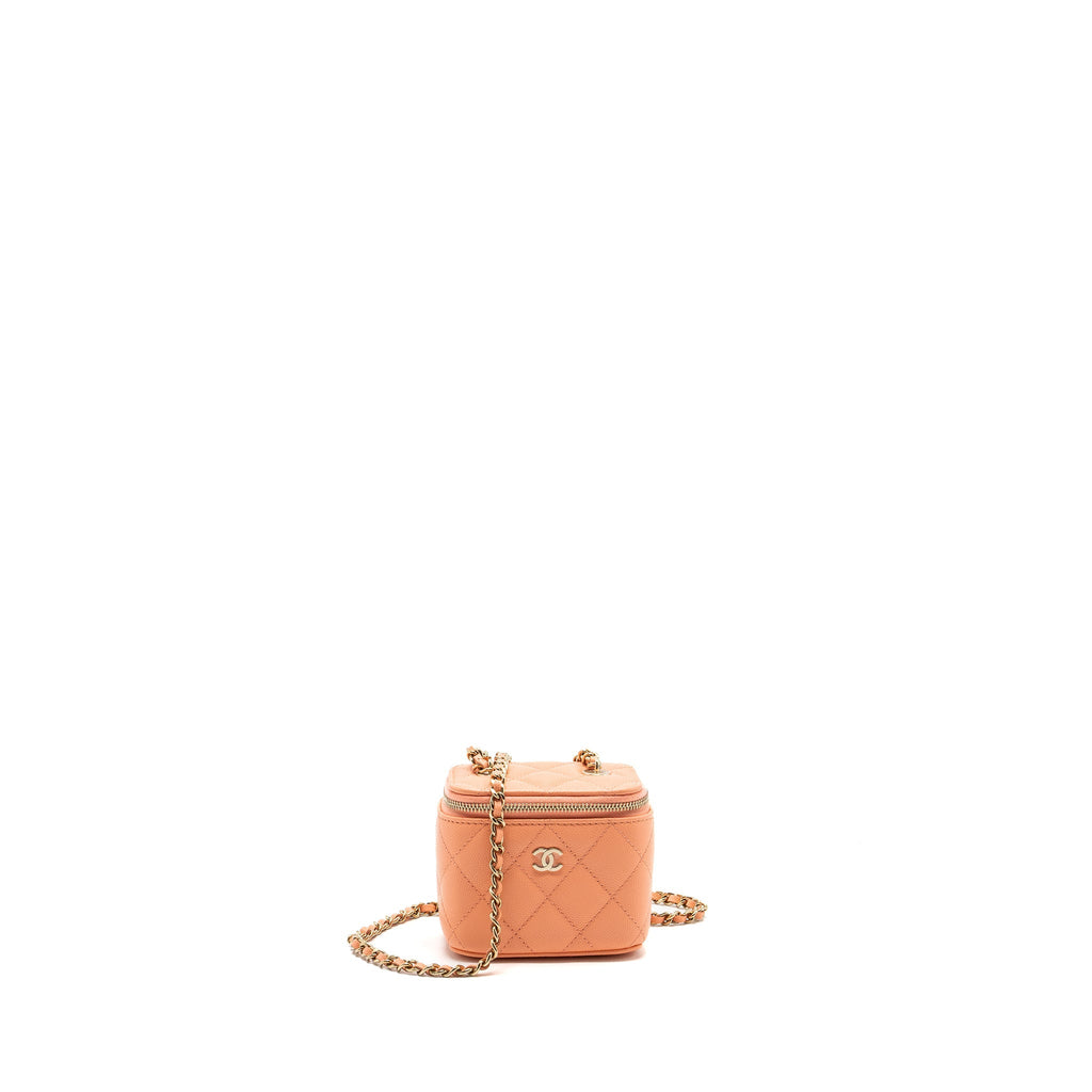 CHANEL MINI VANITY WITH CHAINS CAVIAR CORAL PINK LGHW(MICROCHIP)