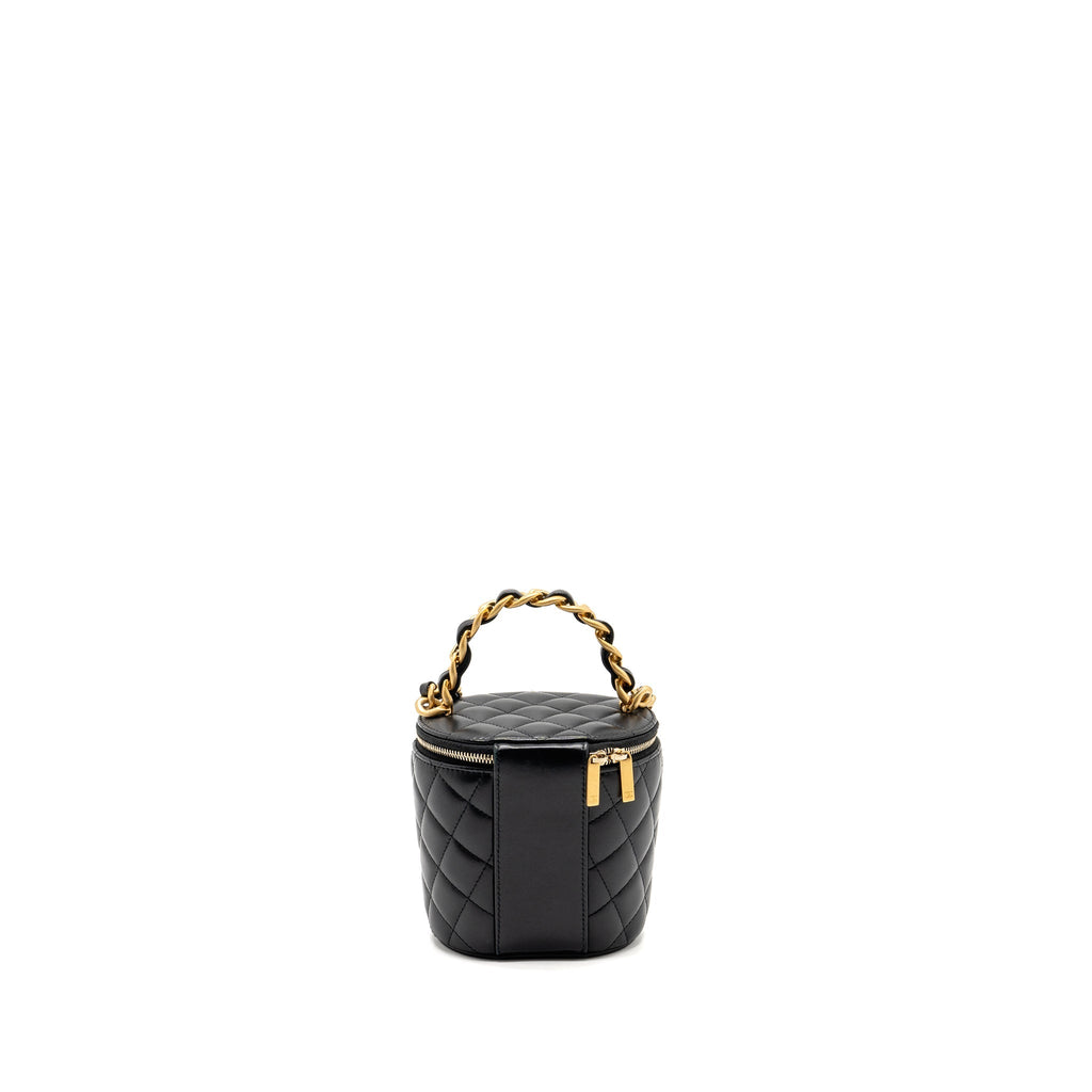 CHANEL AFTERNOON TEA TOP HANDLE VANITY CASE WITH CHAIN LAMBSKIN BLACK GHW (MICROCHIP)
