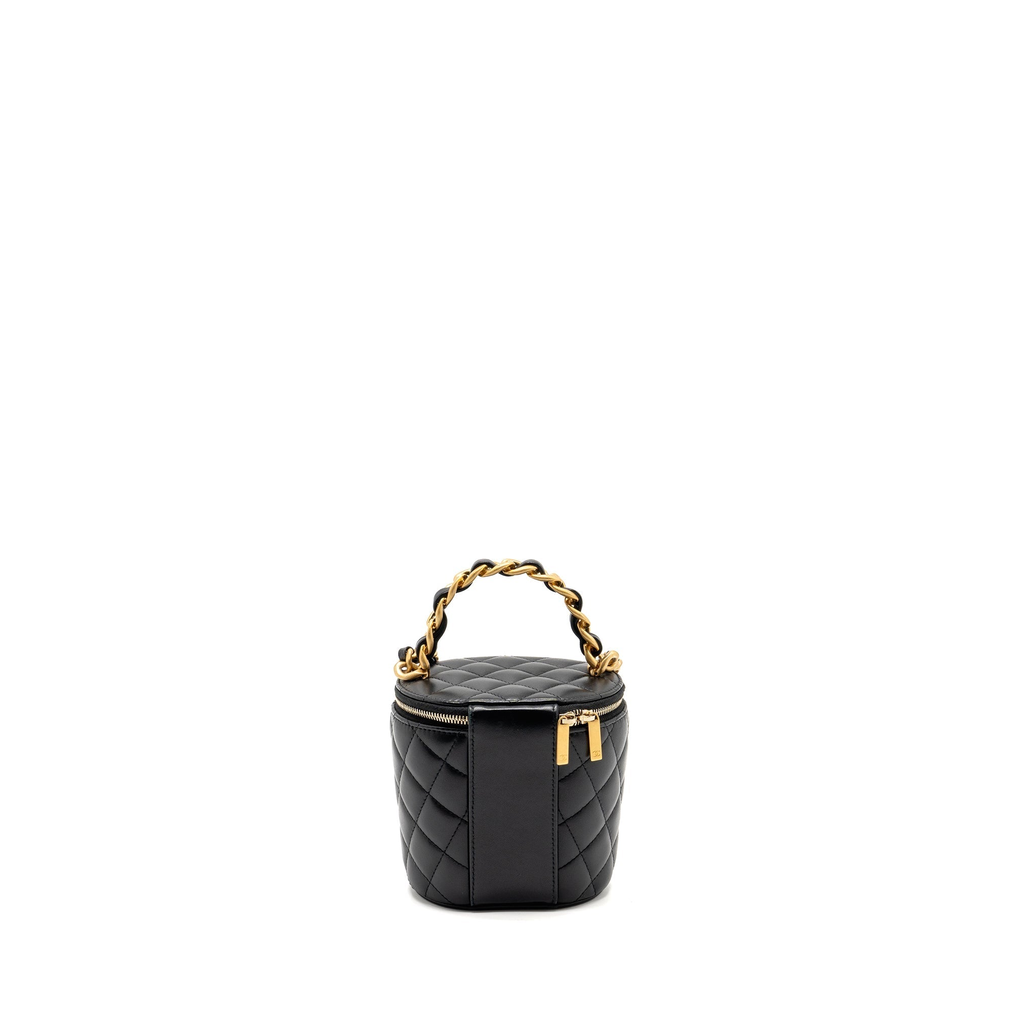 CHANEL AFTERNOON TEA TOP HANDLE VANITY CASE WITH CHAIN LAMBSKIN BLACK GHW (MICROCHIP)