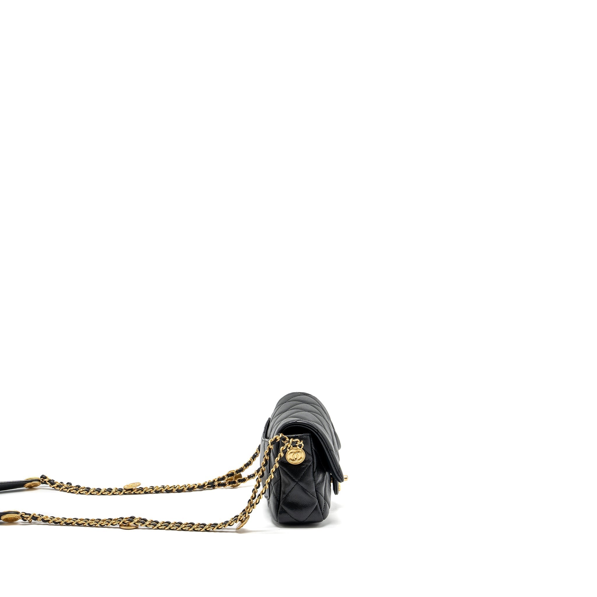 CHANEL MINI TWIST YOUR BUTTON FLAP BAG CAVIAR BLACK GHW (MICROCHIP)