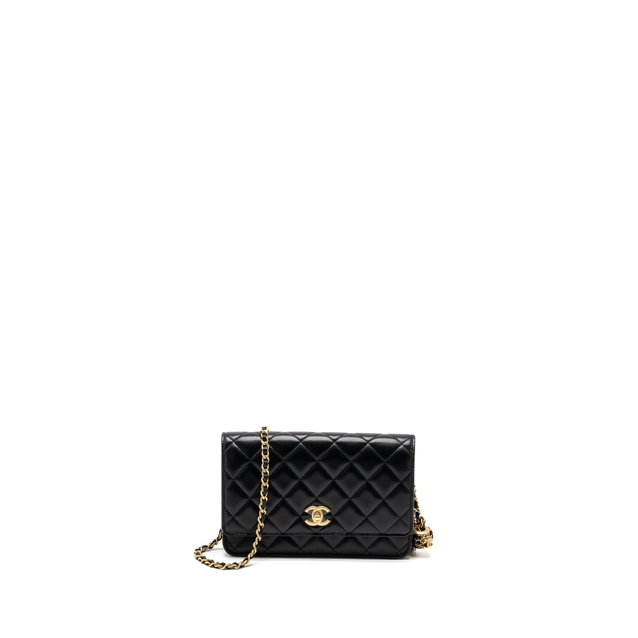 CHANEL 22S PEARL CRUSH WALLET ON CHAIN LAMBSKIN BLACK BRUSHED GHW (MICROCHIP)