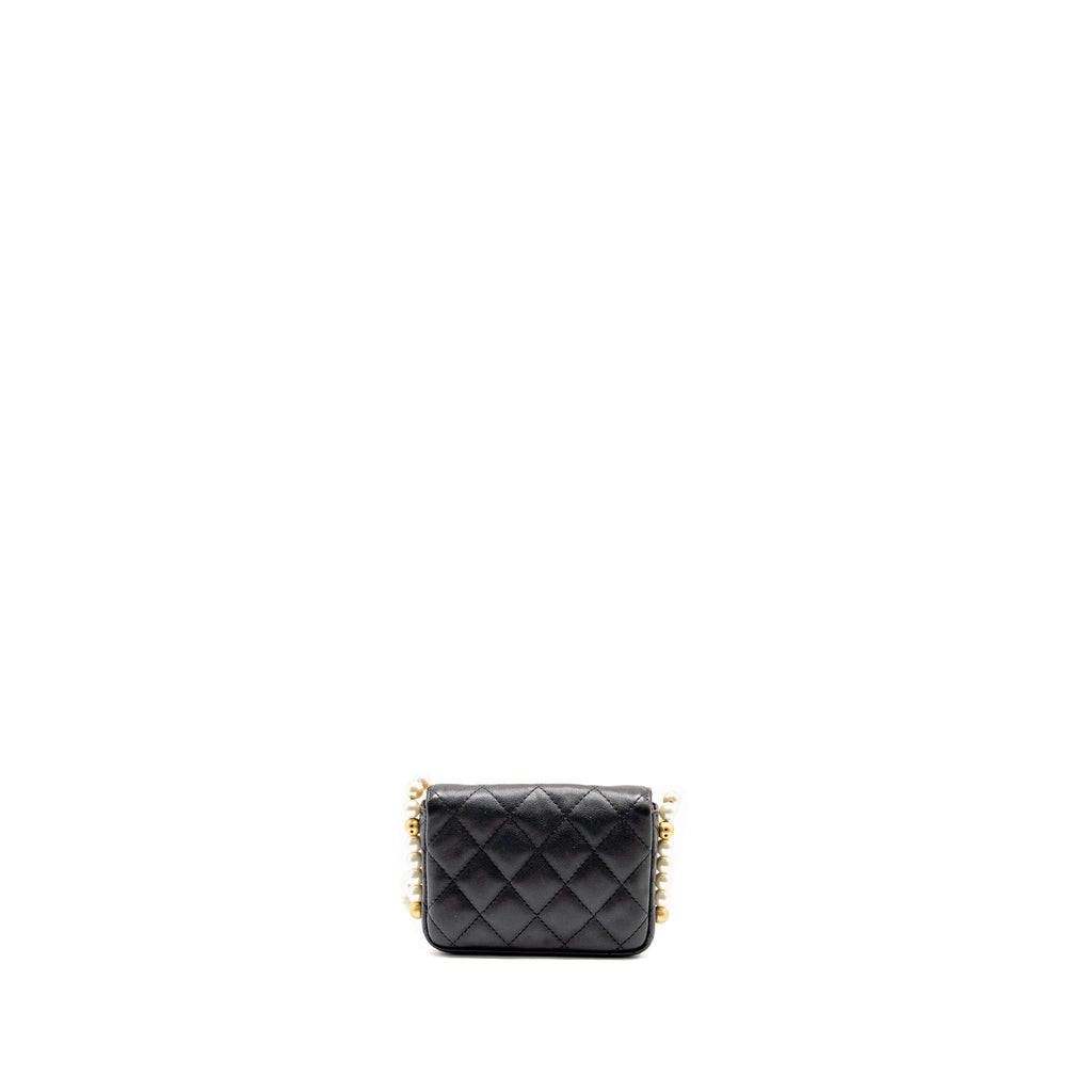 CHANEL MINI FLAP PURSE WITH PEARL CHAIN CALFSKIN GHW