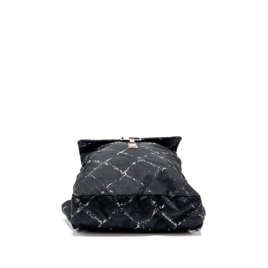 CHANEL TRAVEL LINE CHECK NYLON BACKPACK BLACK/WHITE RUTHENIUM HARDWARE