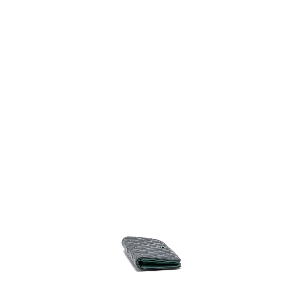 CHANEL LONG WALLET LAMBSKIN DARK GREY/GREEN IN GREEN HARDWARE