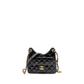 CHANEL 23C SMALL HOBO BAG SHINY CALFSKIN BLACK BRUSHED GHW (MICROCHIP)