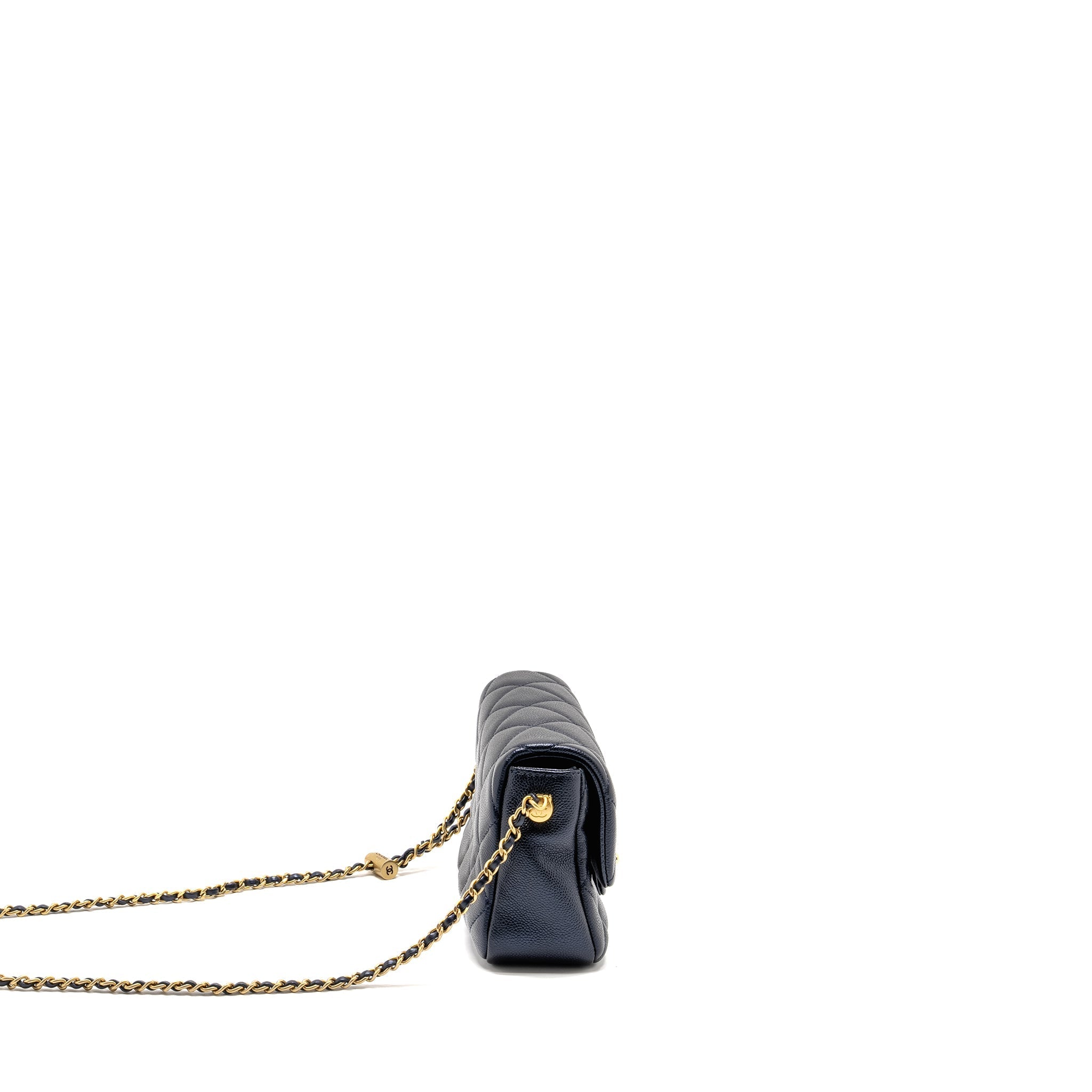 CHANEL 21K MY PERFECT MINI FLAP BAG CAVIAR IRIDESCENT BLACK GHW (MICROCHIP)