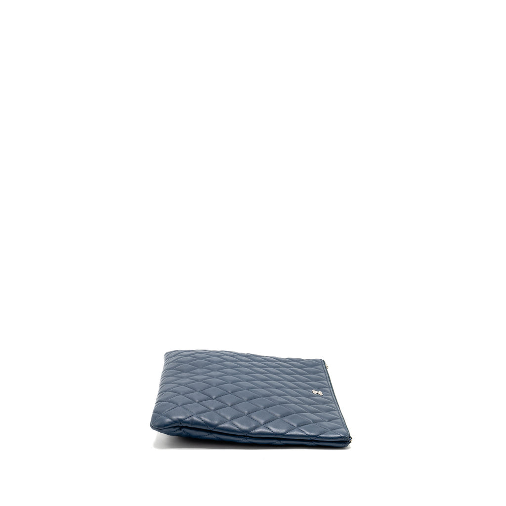 CHANEL CLASSIC QUILTED LARGE CLUTCH BAG LAMBSKIN NAVY SHW