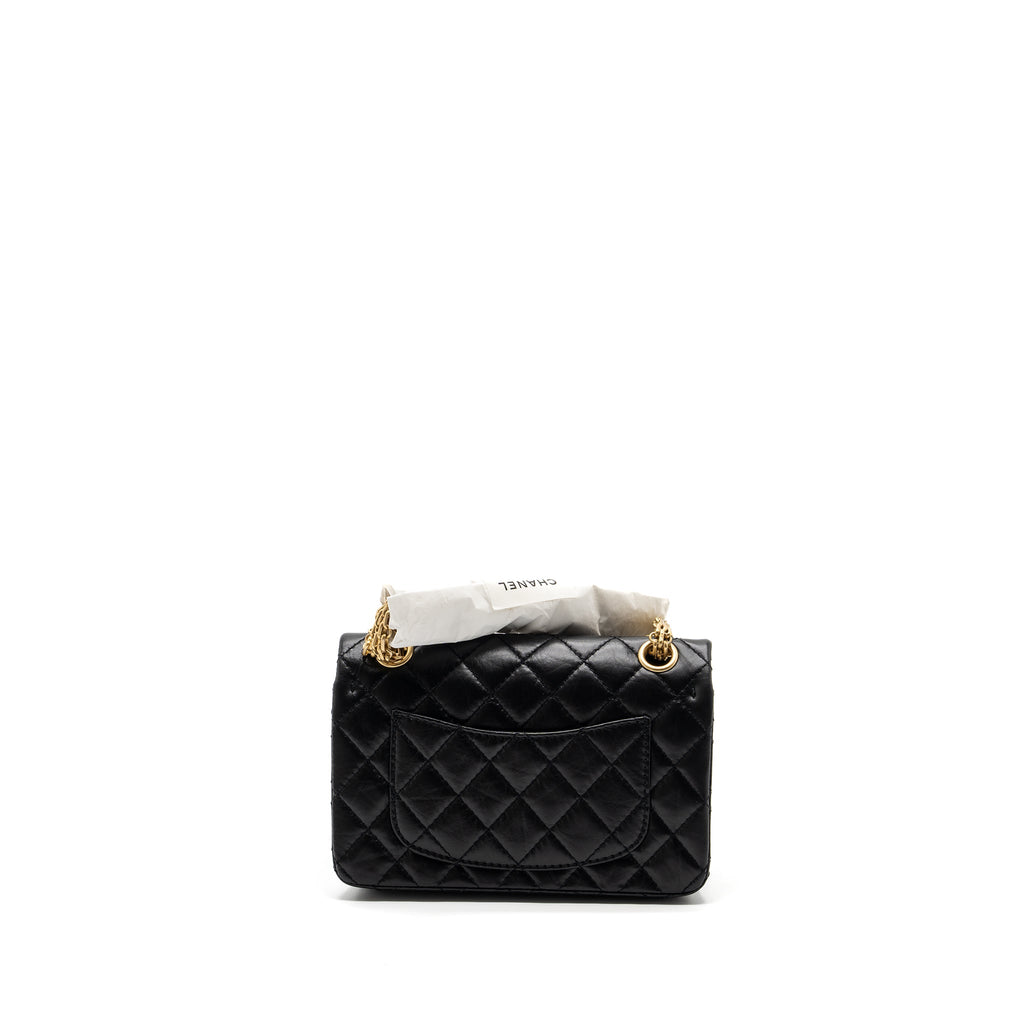 CHANEL MINI 2.55 REISSUE FLAP BAG AGED CALFSKIN BLACK BRUSHED GHW (MICROCHIP)