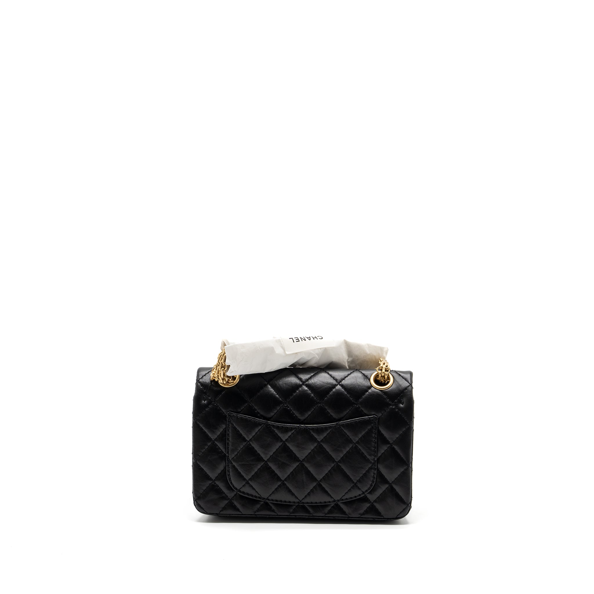 CHANEL MINI 2.55 REISSUE FLAP BAG AGED CALFSKIN BLACK BRUSHED GHW (MICROCHIP)