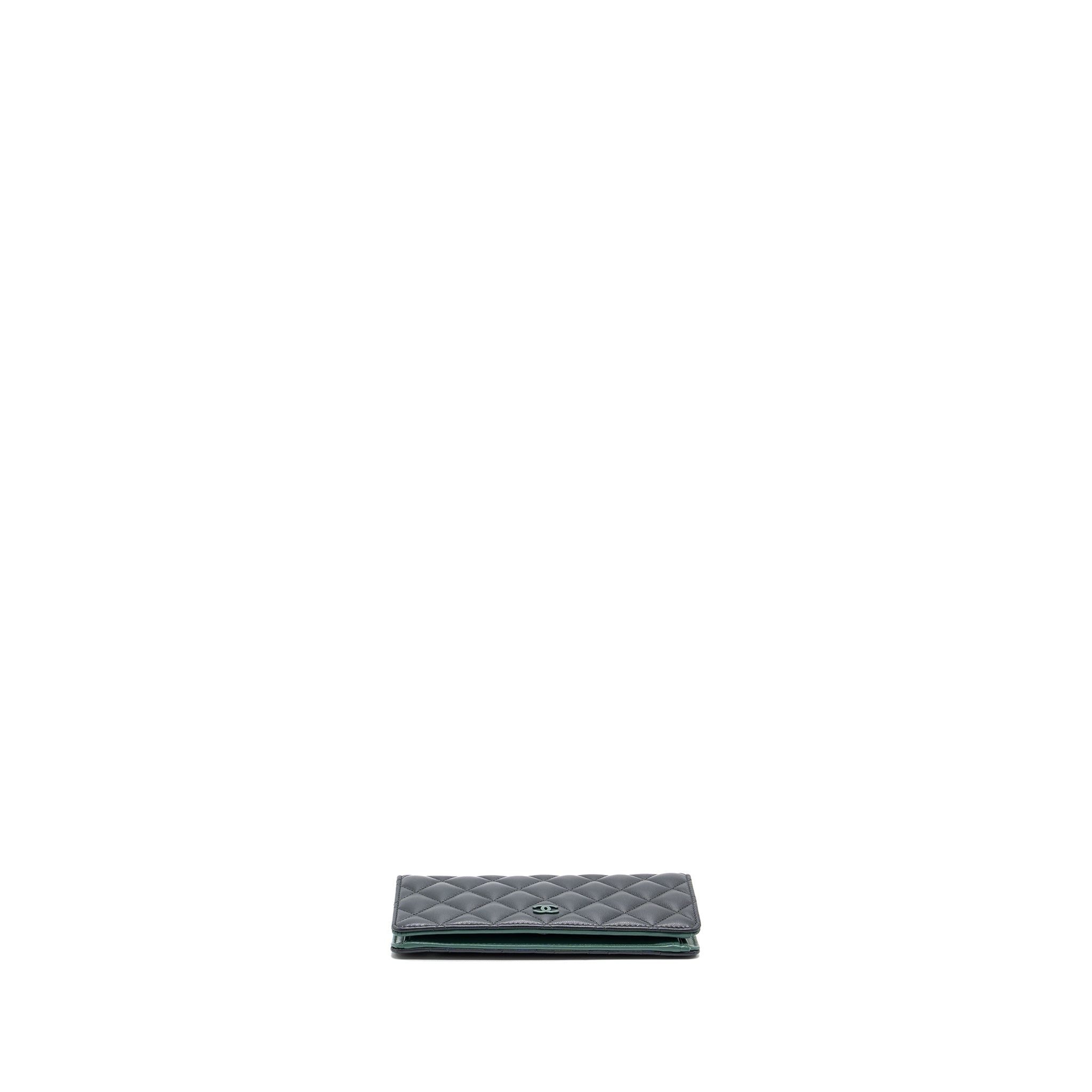 CHANEL LONG WALLET LAMBSKIN DARK GREY/GREEN IN GREEN HARDWARE